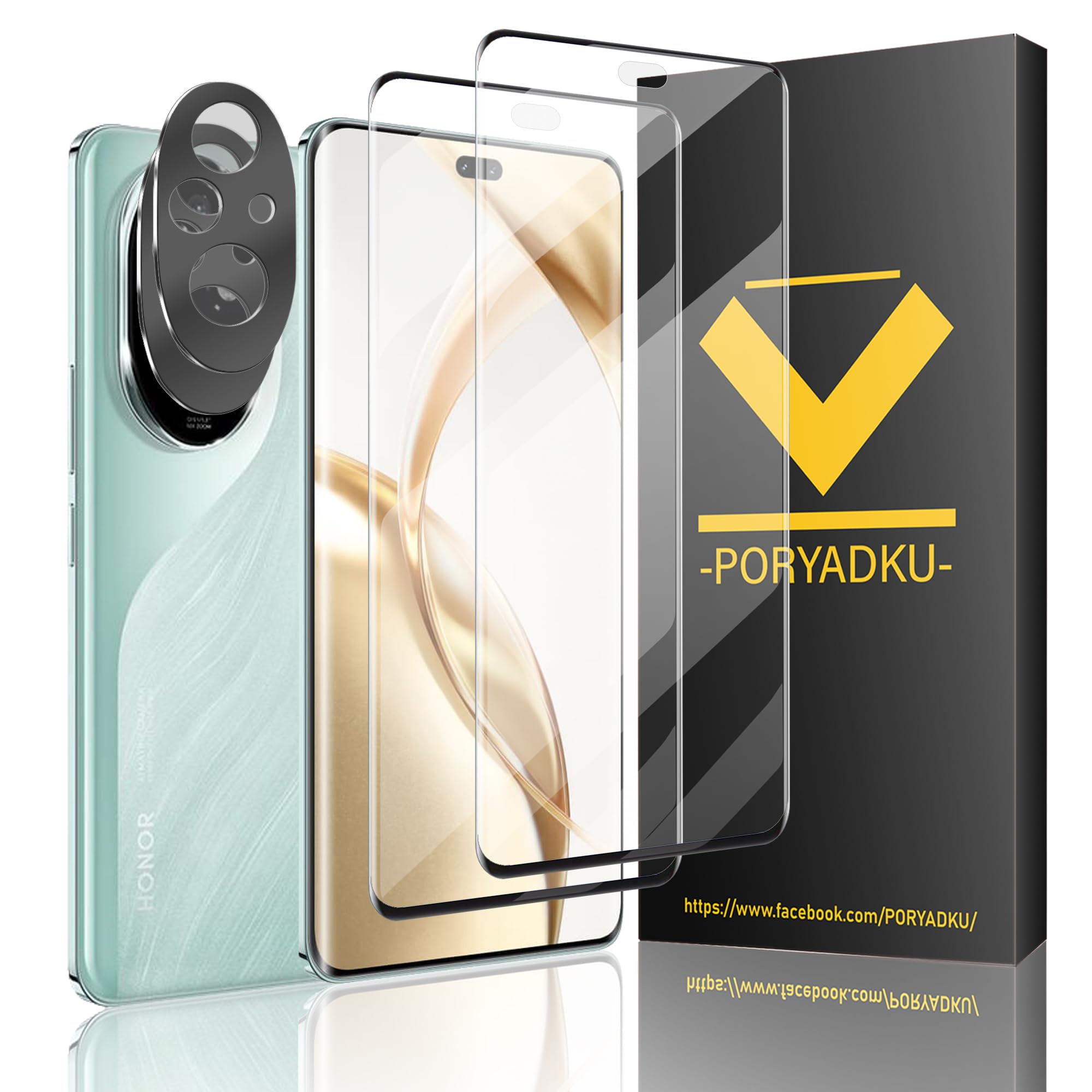 V-PORYADKU Tempered Glass For Honor 200 Pro 5G Screen Protector 2 Pack [6.78 Inch]+ Transparent HD Camera Lens Protector 2 Pack, Fingerprint Unlock Compatible, 9H Hardness, HD Clear