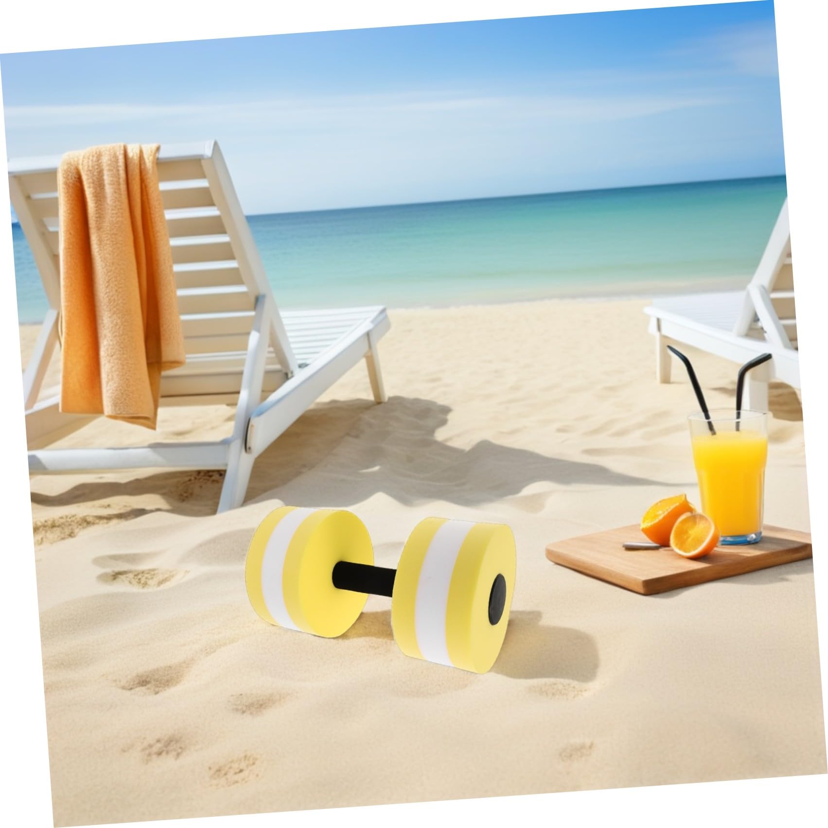Zerodeko Haltères pour Exercices Aquatiques en Eva Légères et Flottantes, Lot 2 Pièces Jaune et Blanc, Accessoires Piscine Aquagym pour Tonification Musculaire et Remise