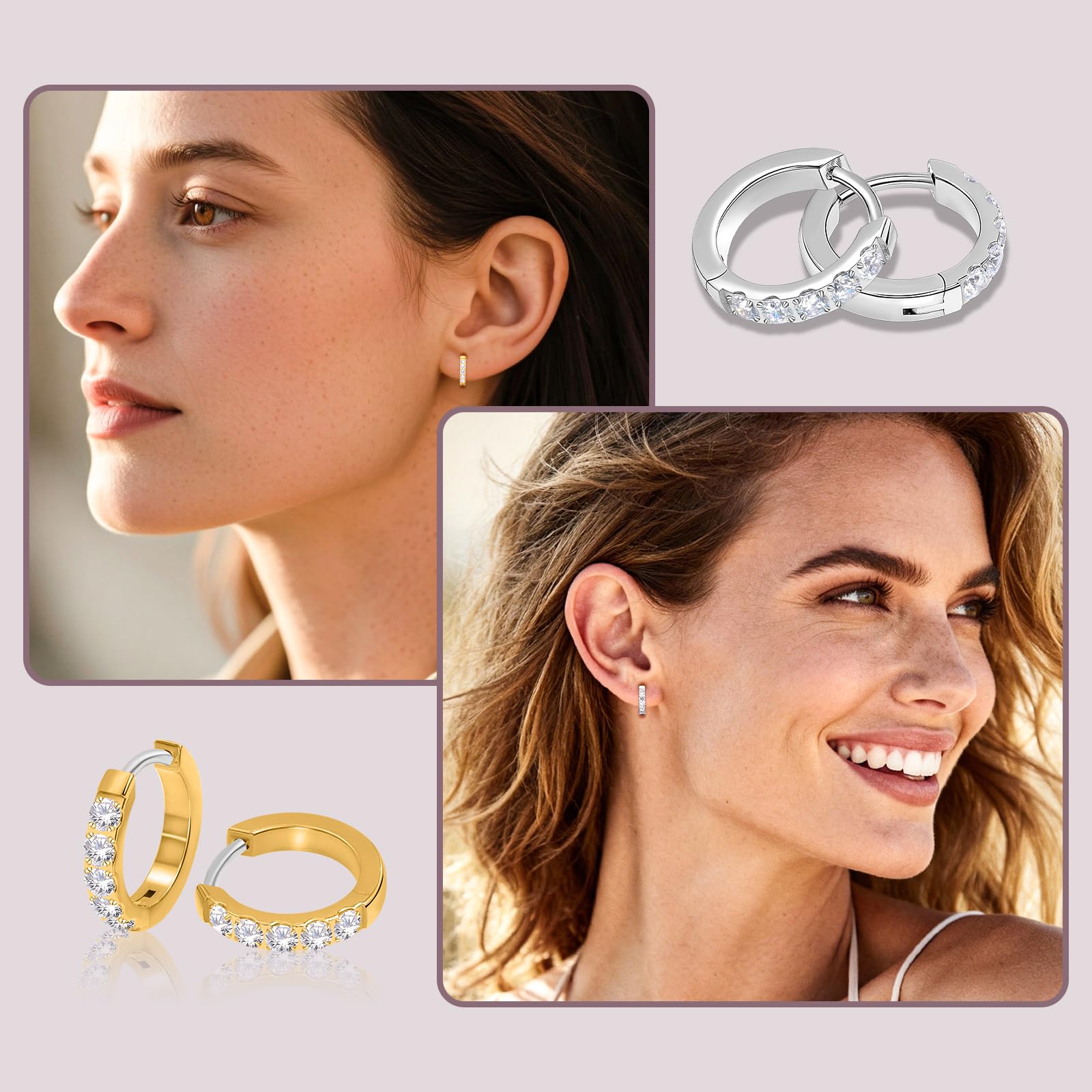 limerencia G23 Orecchini a Cerchio Anallergici per Orecchie Sensibili,Huggie Hoop Orecchini in Titanio 8 mm/10 mm/12 mm,Orecchini Argento Diamante per Donna Uomo Bambina