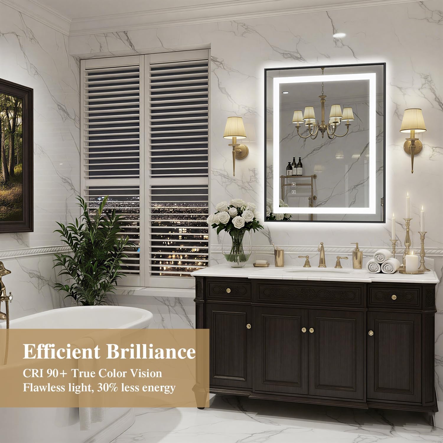 24X32 Inch LED Bathroom Mirror with Lights, Black Frame Frontlit+ Backlit Bathroom Vanity Mirror for Wall, Ultra-Clear Tempered Glass, Shatter-Proof, Anti-Fog and Memory Function, ETL Listed Black Frame 32"L x 24"W