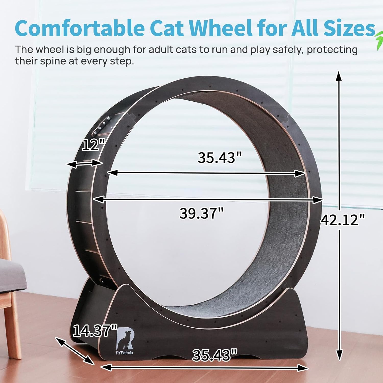 43 Large Cat Exercise Wheel for Indoor Cats, Quiet Cat Running Wheel with Safety Lock, Non-Tip Treadmill for Cats Up to 55 lbs