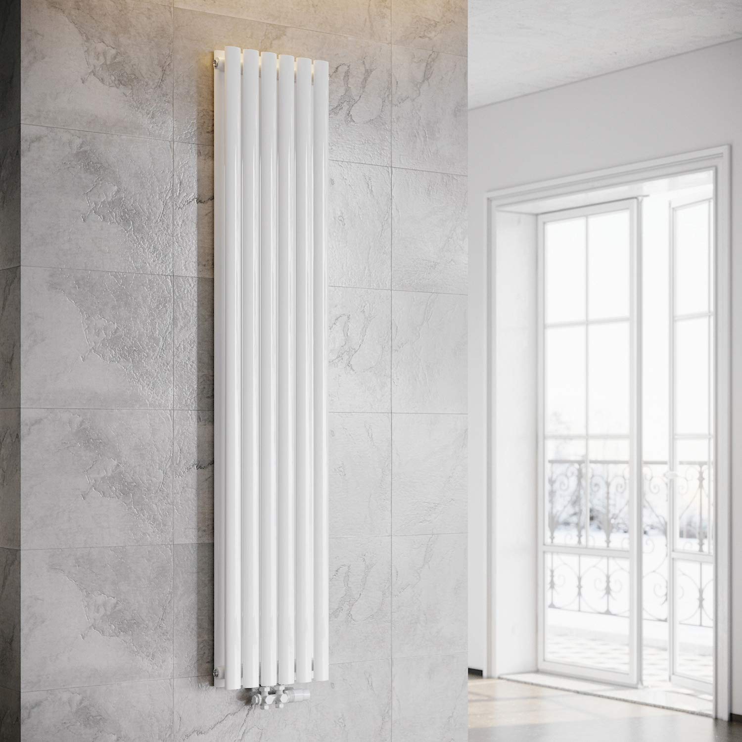 ELEGANT Grzejnik nowoczesny pionowy biały 1800 x 354 mm Design grzejnik panelowy rury dwuwarstwowy grzejnik płaski przyłącze środkowe ogrzewanie