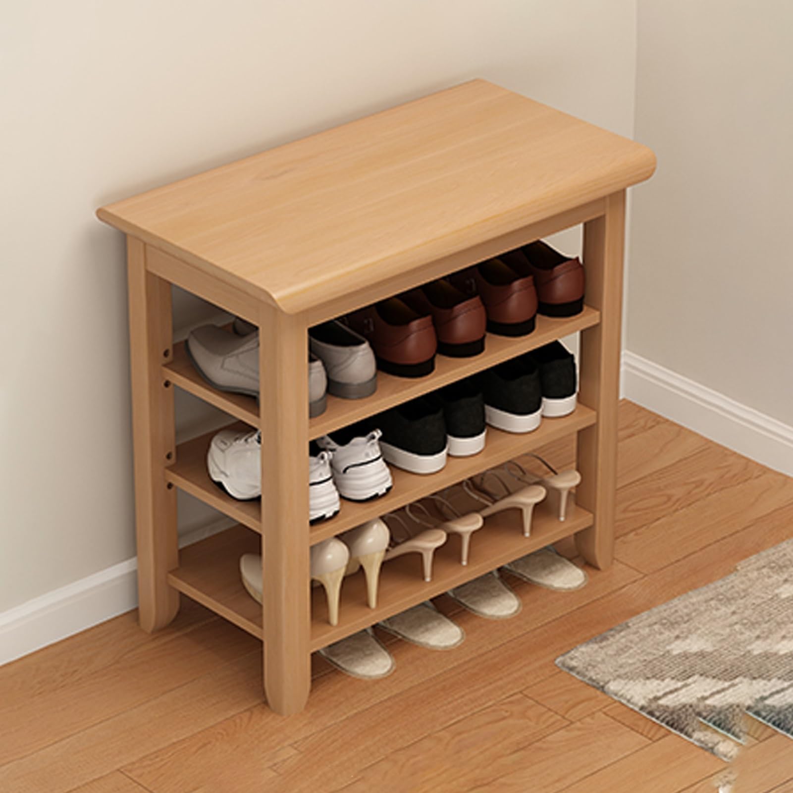 LWJSOCP Adjustable Shoe Storage Bench with Seat and Shelf Entryway Shoe Rack for Hallway and Living Room 31.5 * 12 * 20 Brown