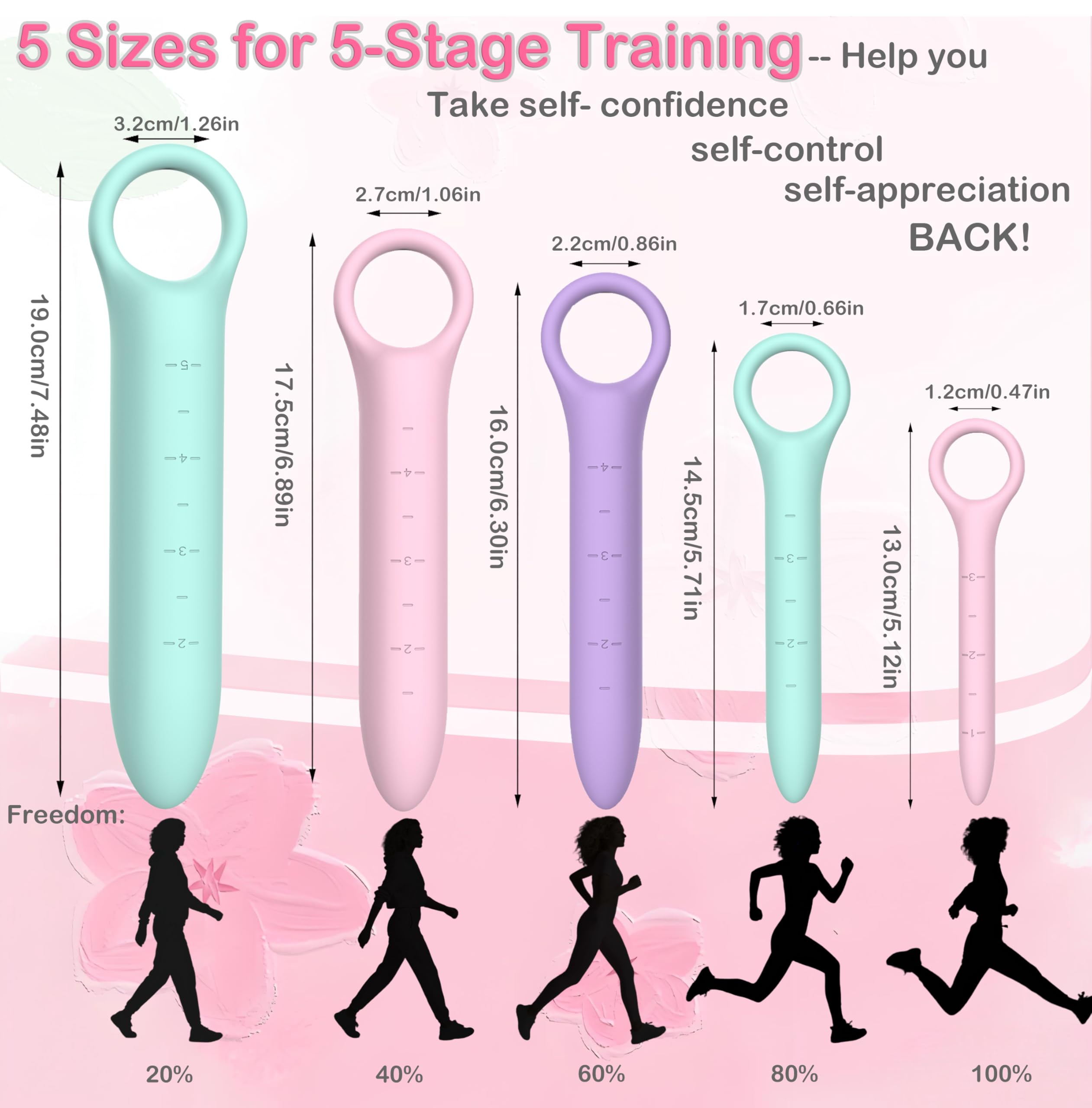 Dilatatori per Pavimento Pelvico Donna - Dilatatore Vaginale - Allenatore Muscolare Progressivo - Esercizi per Controllo Della Vescica e Pavimento Pelvico - Esercizi di Kegel - per Donna - 5 Pezzi Set