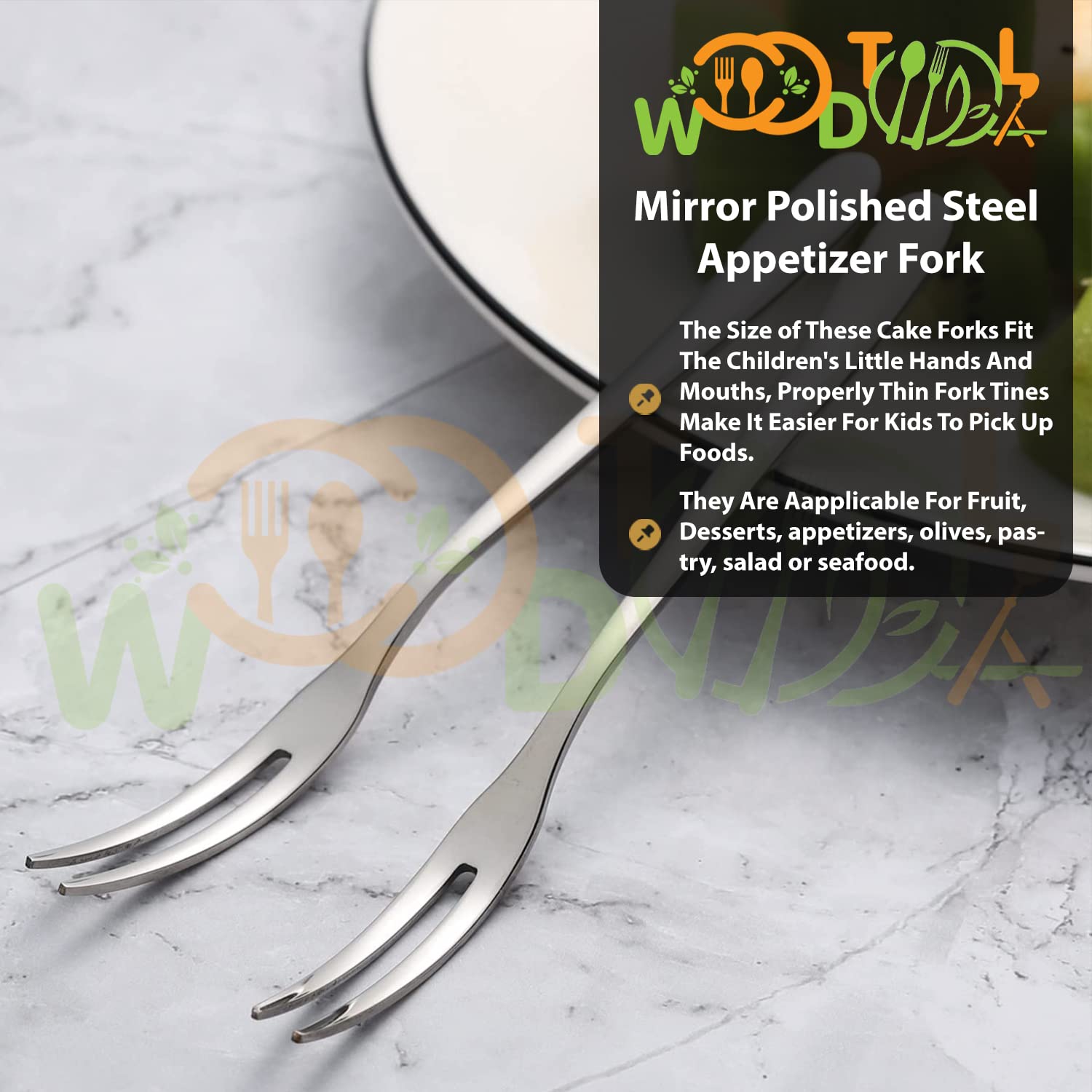 WOODTULA Stainless Steel Appetizer Forks Set - Dessert Forks - Mini Salad Forks - Fruit Fork - Dessert Forks - Cocktail Fork (Set of 15, Silver) 3