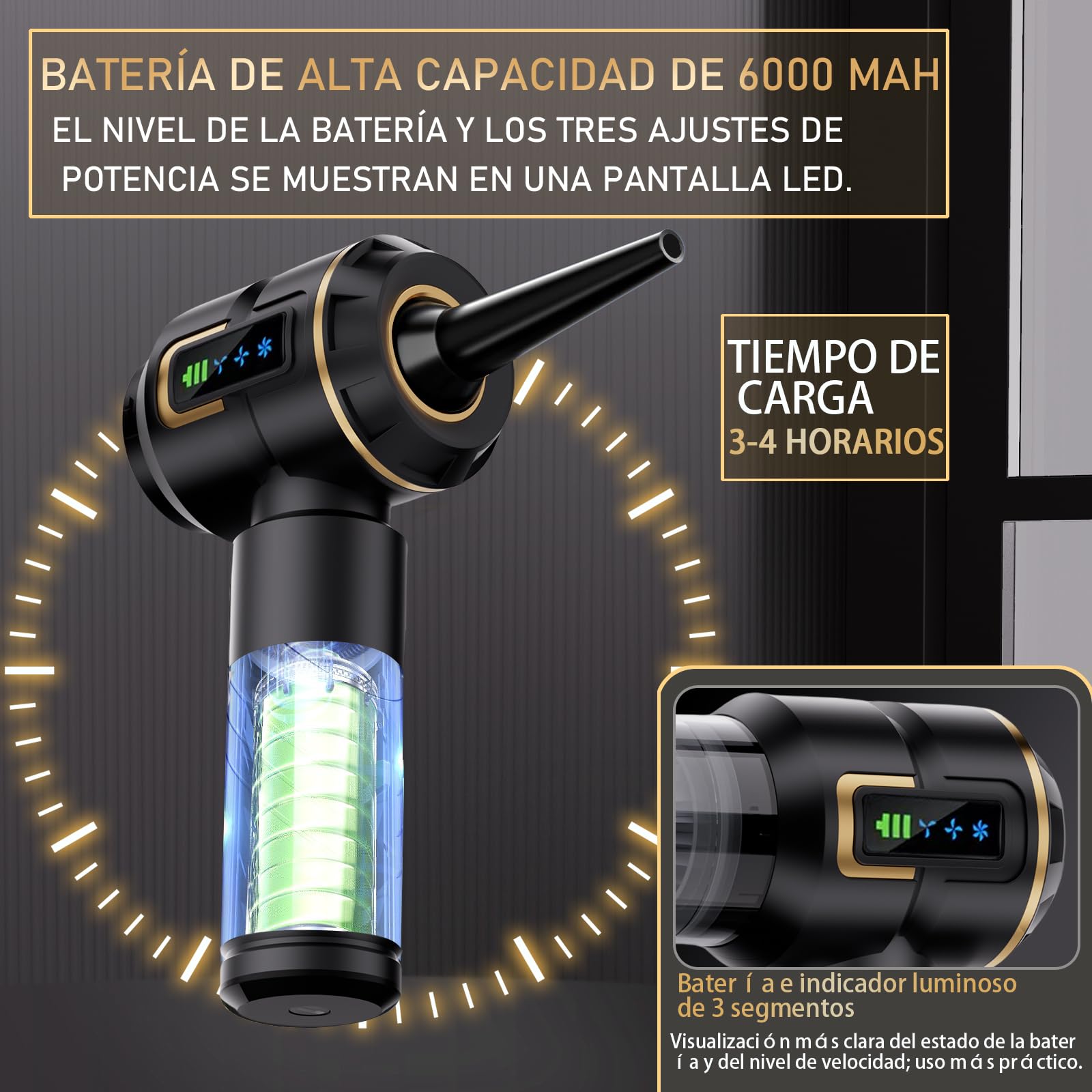 Aspirador de mão com bateria, Aspirador de Carro sem fio de 27000 PA, Mini Aspirador, recarregável, portátil, Leve e Forte, 220.000 RPM, soprador de pó elétrico para Carro