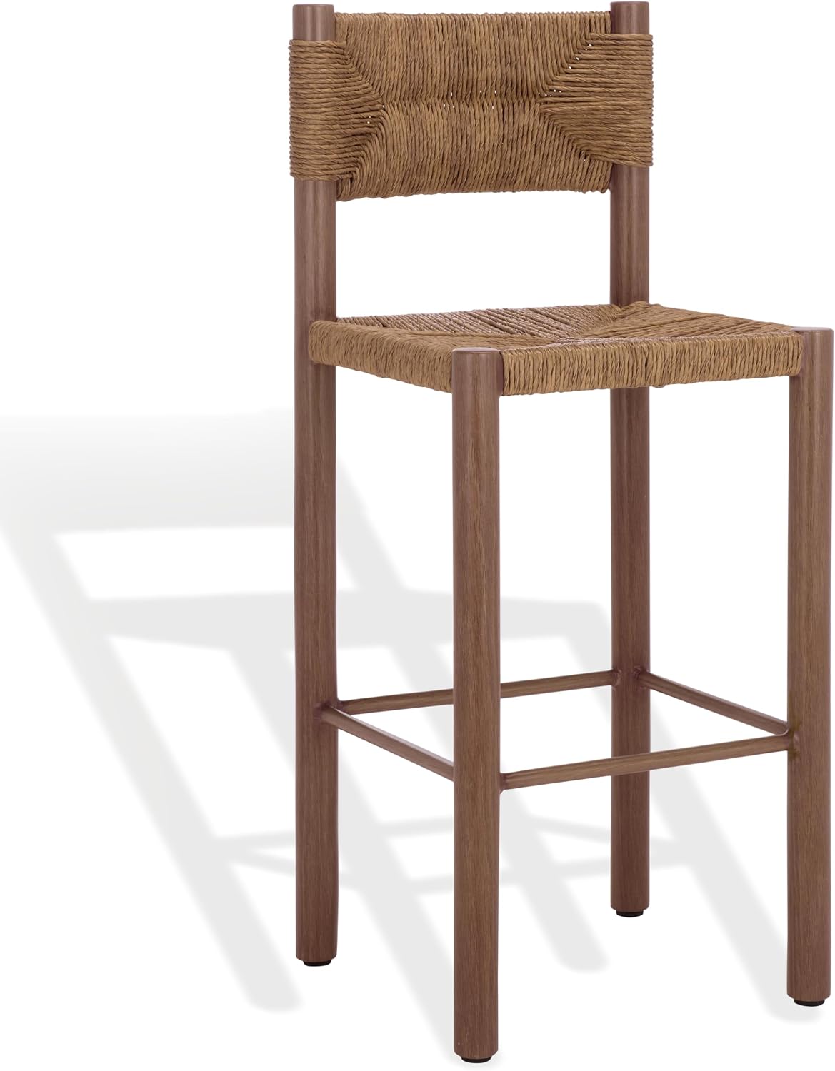 SAFAVIEH Couture Outdoor Patio Furniture Collection - Romona Tropical Bar Stool Set of 2, Brown Woven Rattan Design, 30-Inch, Fully Assembled (CPT4001B)