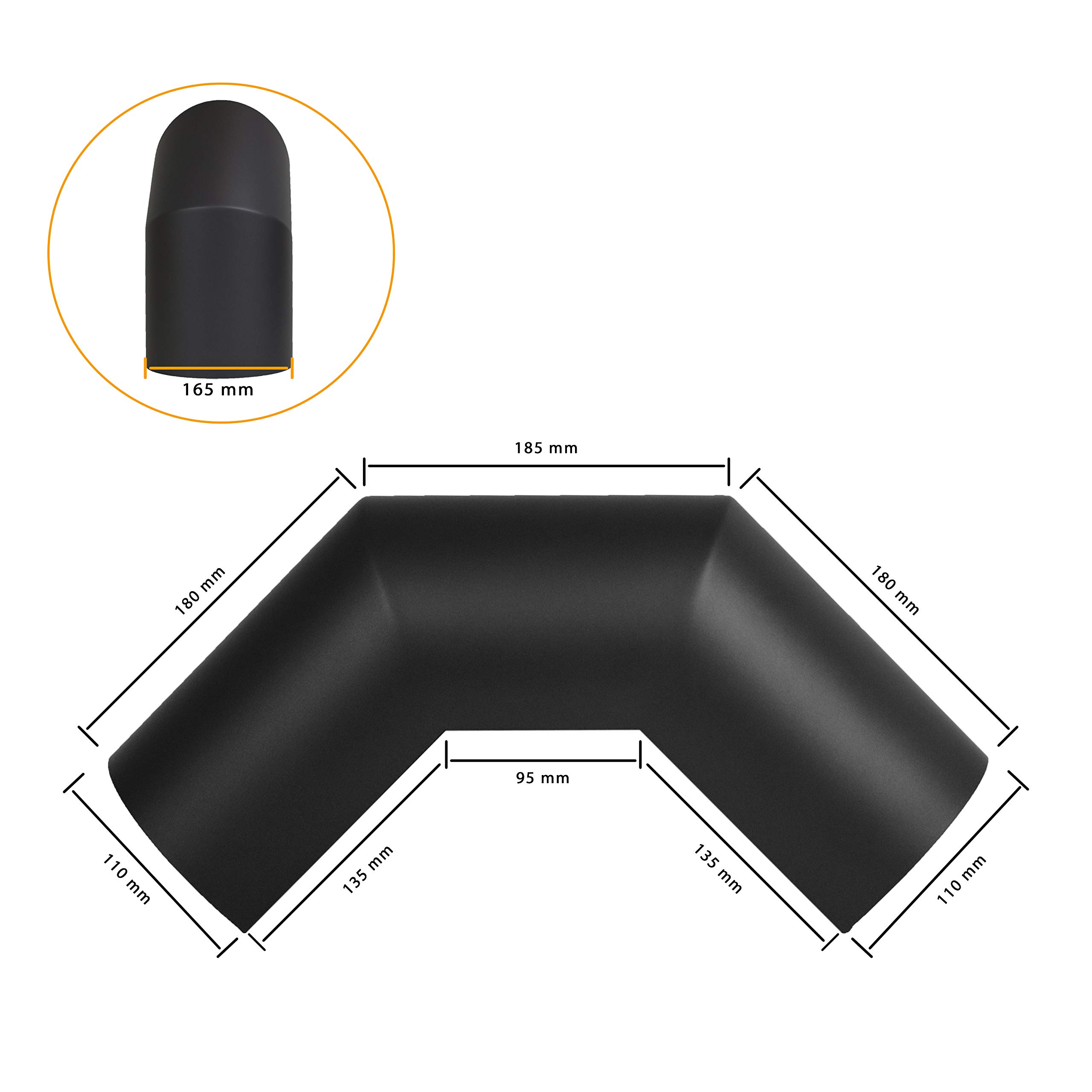 LANZZAS Rauchrohr Hitzeschutz/Thermoschild 90° Bogen oberhalb - für den Durchmesser Ø 130 mm - Farbe: schwarz - Ofenrohr-Hitzeschild