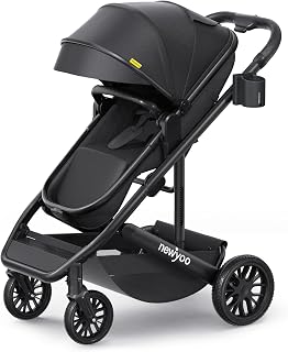 newyoo Bassinet Stroller for Infant, Nestro 516M, Convertible Baby/Toddler Strollers w Reversible Seat & Cup Holder, Coches para Bebes, 2-in-1 Rear-Facing Pram, One-Hand Quick Fold, Black