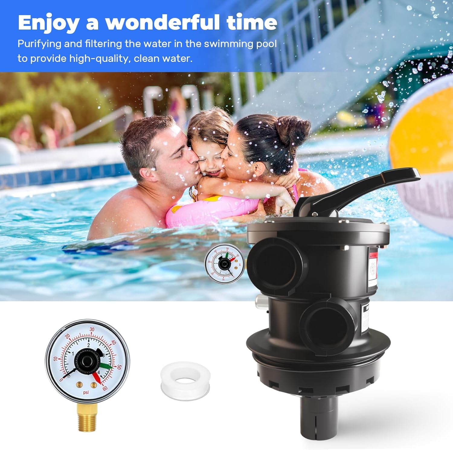 SP0714T Top-Mount Multiport Valve Compatible with Hayward Above-Ground Pro/VL Series Sand Filter, 1-1/2 Inch 7-Position Control Valve, Replacement for Hayward Pro or VL 210 Series Sand Filter