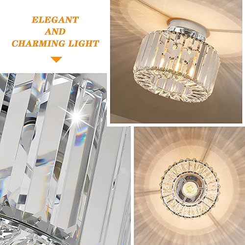 Miniatura 3 de BUXVRCS Candelabro de cristal plateado - Moderna lámpara de techo semiempotrada para cocina, dormitorio, sala de estar y más (plateado)