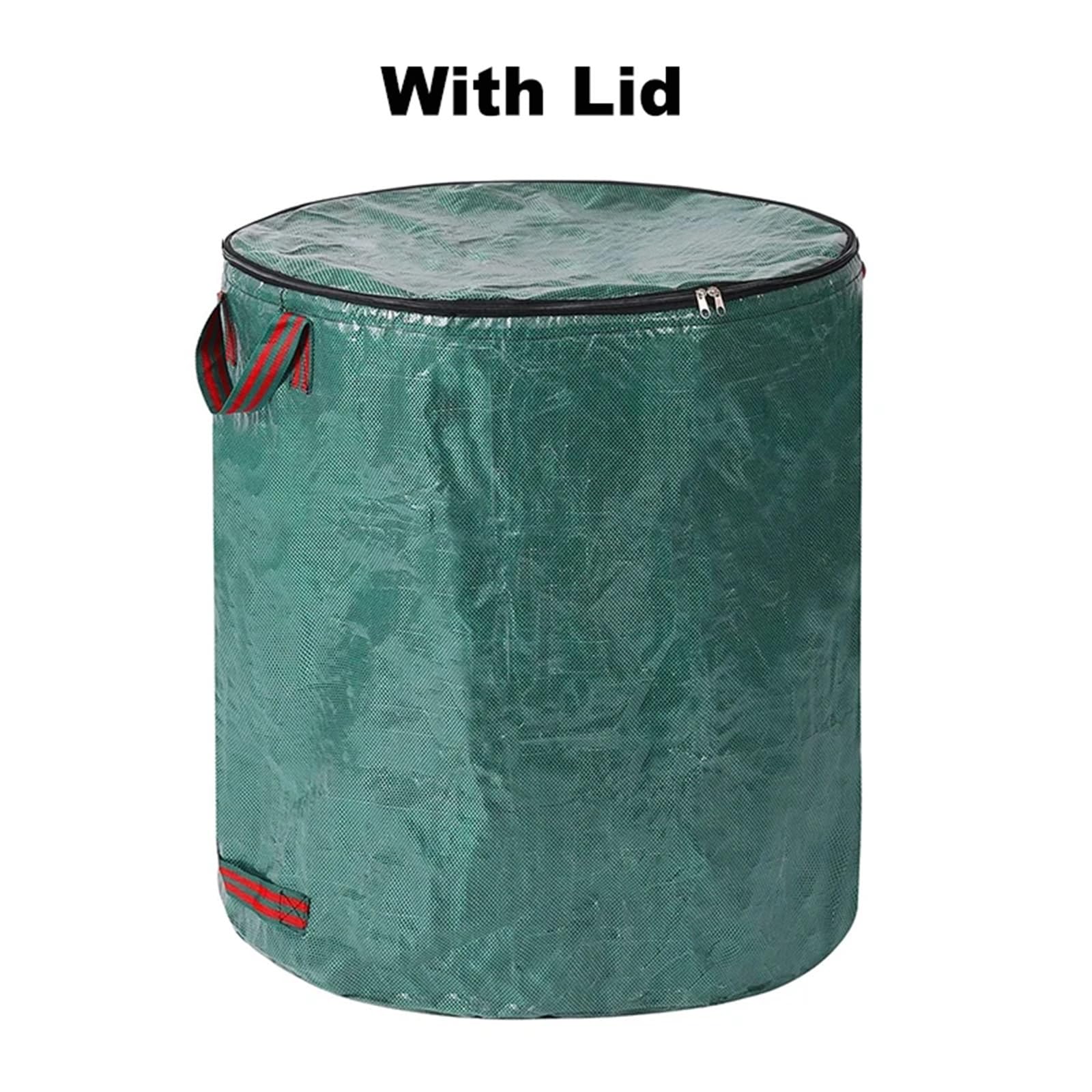 Bolsas de basura de jardín resistentes de gran capacidad, contenedor de recogida de hojas de polipropileno impermeable y reutilizable con tapa para una eliminación eficiente de los desechos del patio