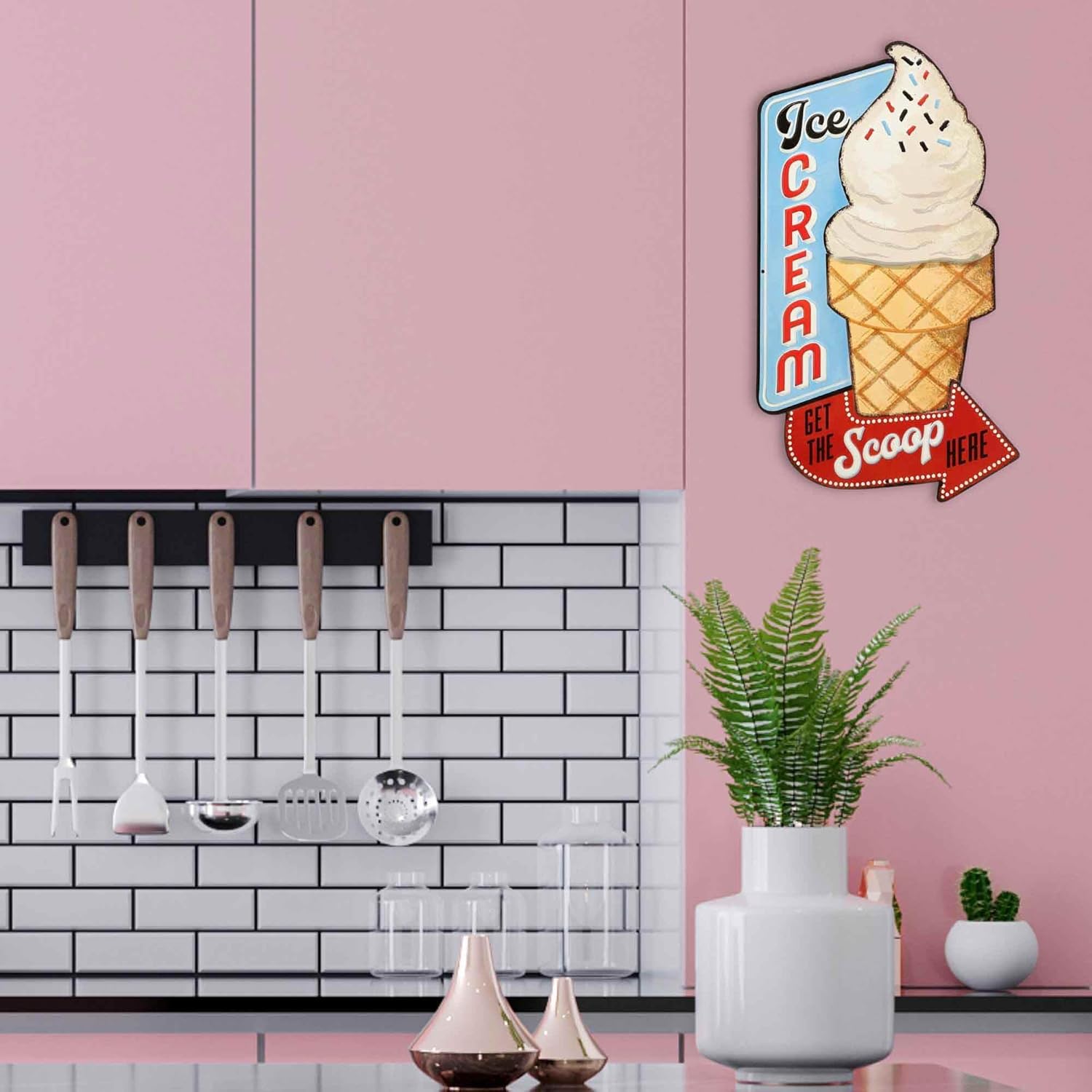 Ice Cream Get the Scoop Here Embossed Metal Sign - Vintage Diner Ice Cream Sign for Kitchen or Man Cave