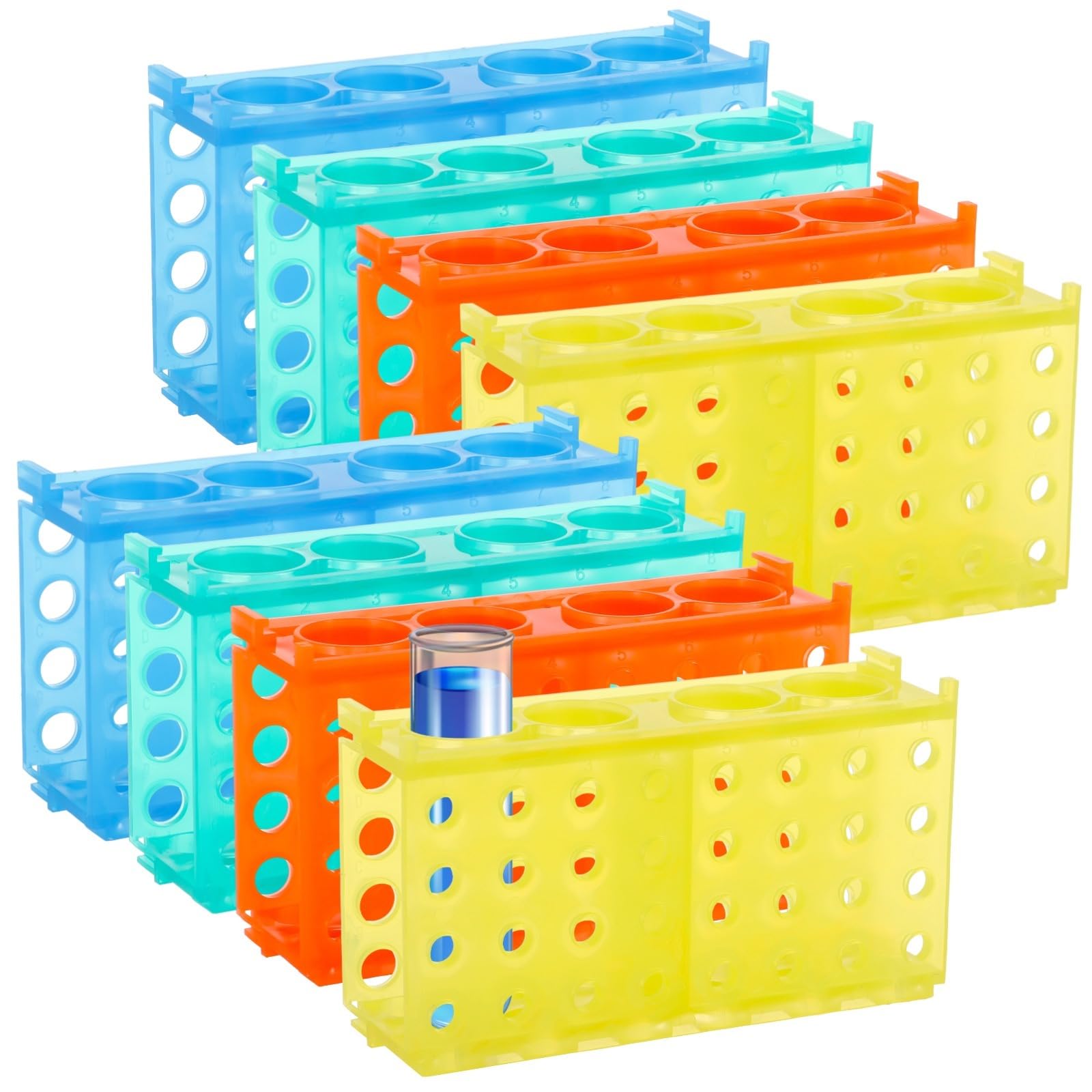 8 Stk. Reagenzglasständer, 4-Wege-Stecksystem für 0,02 oz, 0,05 oz, 0,34 oz, 0,51 oz und 1,69 oz Zentrifugenröhrchen, Kunststoff, verknüpfbar, Mehrfachständer für Laborversuche