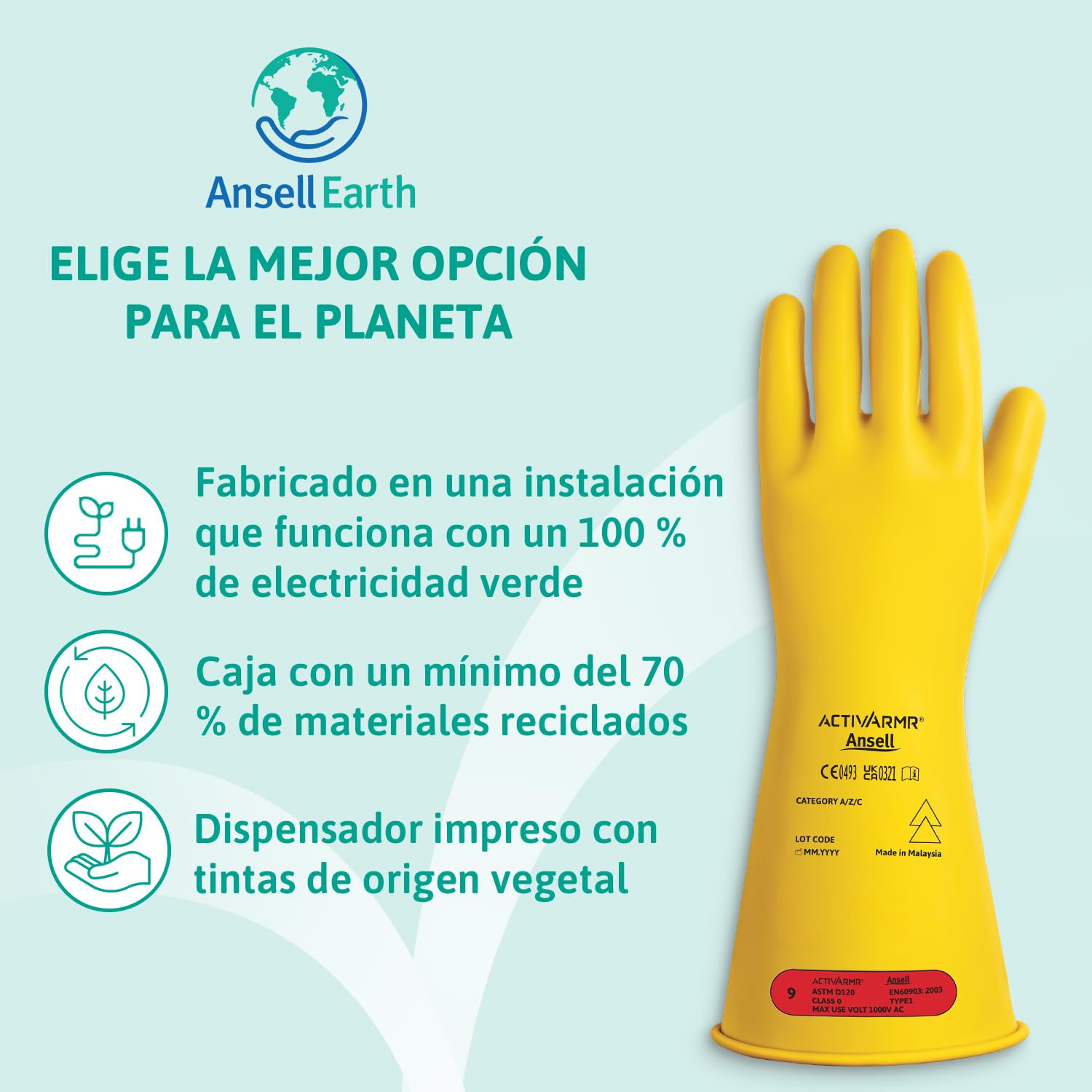 Ansell ActivArmr Guantes Aislantes Dieléctricos, Protección Eléctrica Class 0, Tensión 1000V, Trabajos con Electricidad, Látex de Caucho Natural, 36 cm, Amarillo, Talla XL, 1 Par