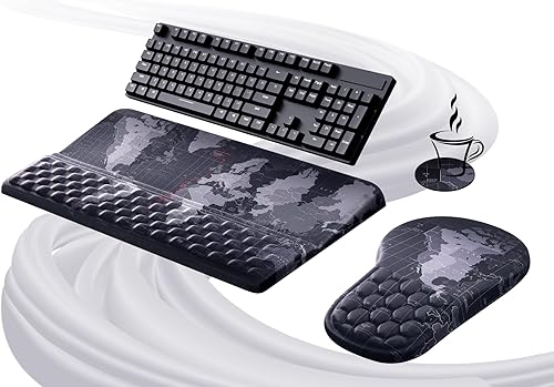 Miniatura 7 de Ospelelf Almohadilla Ergonómica para Mouse y Soporte con Reposamuñecas para Teclado, Comodidad de Espuma Viscoelástica, Alivio del Dolor para Flores