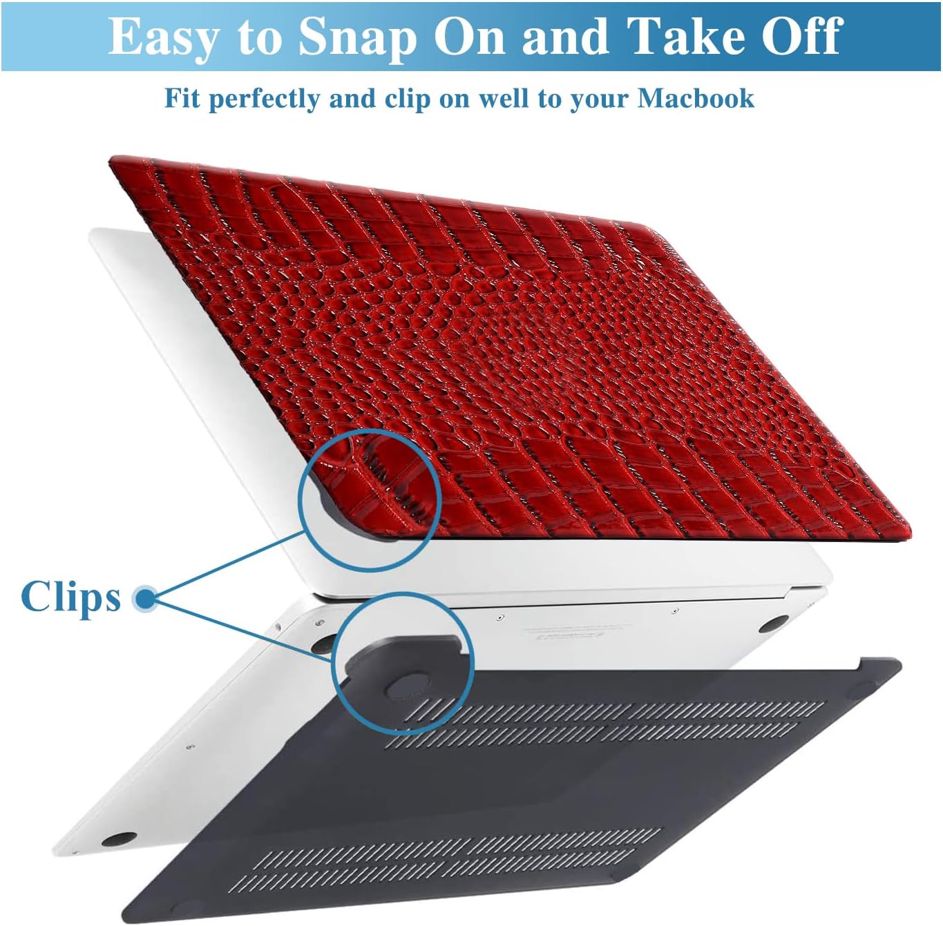 KEROM Crocodile Case for MacBook Pro 14 Inch 2024-2021 M4 M3 M2 M1 Pro/Max Chip A3112 A3185 A3401 A2918 A2992 A2779 A2442, Aligator Skin Snakeskin PU Leather Hard Shell & Keyboard Cover, Burgundy - Image 4