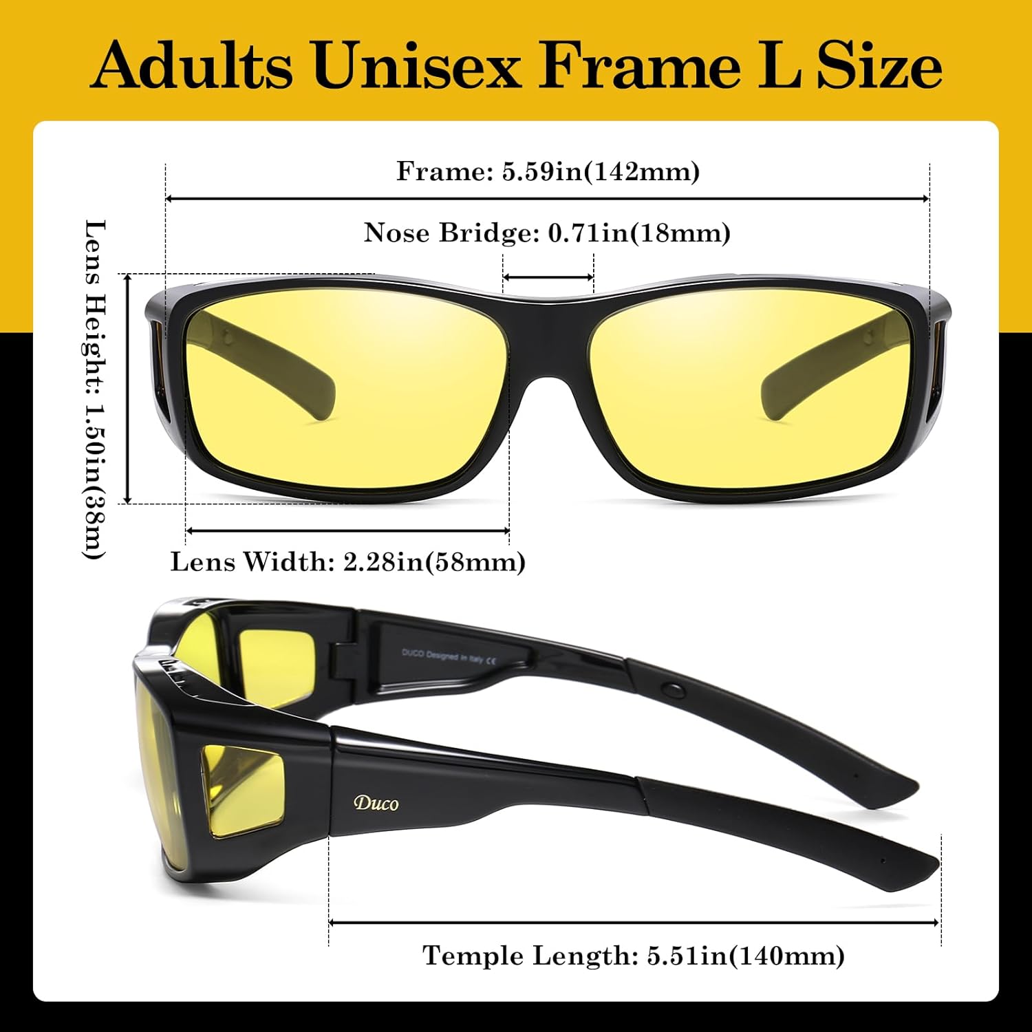DUCO Wraparound Fitover Glasses 8953 Polarized Wear Over Night Vision Sunglasses for Men Women 8953Y-2