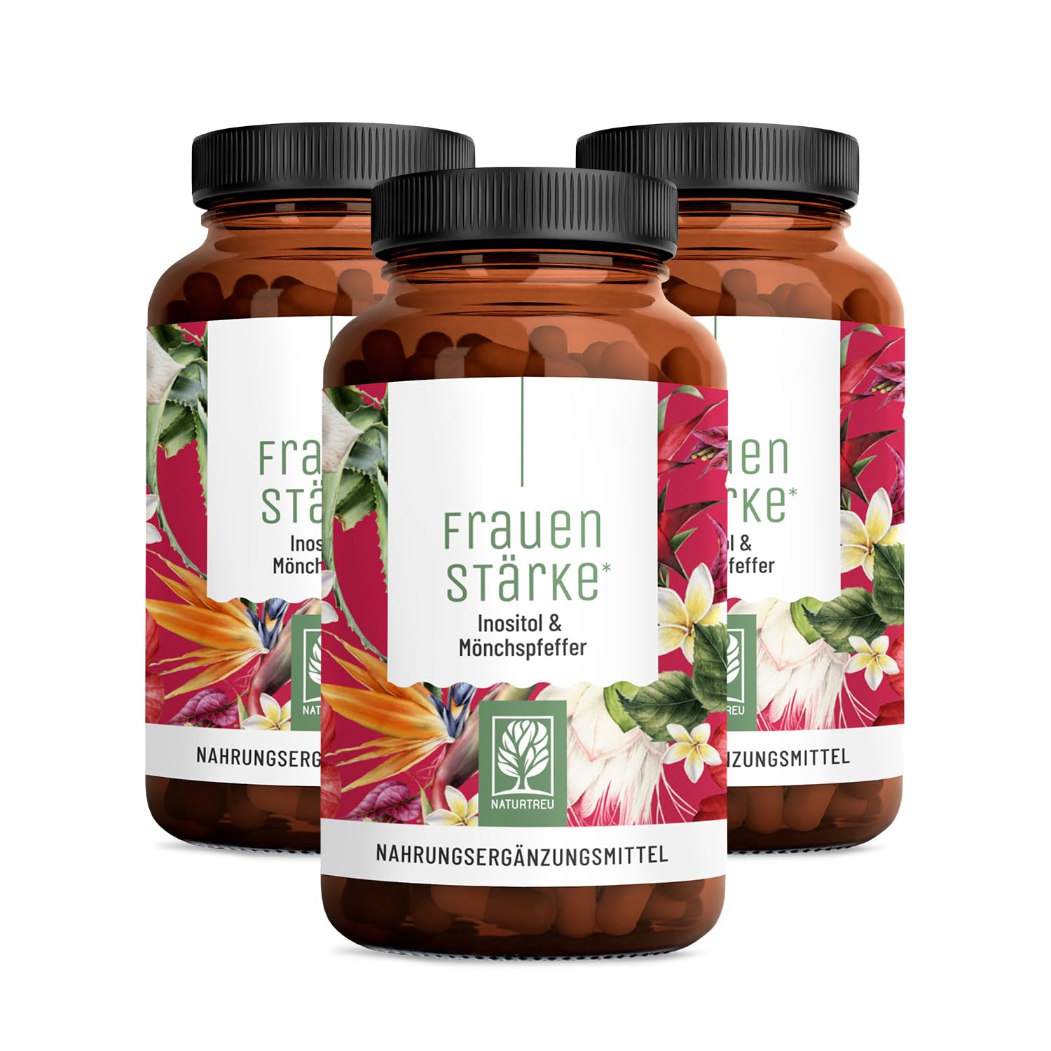 NATURTREU® Frauenstärke Myo Inositol & Mönchspfeffer hochdosiert - Vorteilsbundle 3er Paket - 90 Frauen Vitamine Kapseln mit L-Carnitin, Folsäure, B12 & Eisen - Vitex Agnus Castus, 90 Kapseln