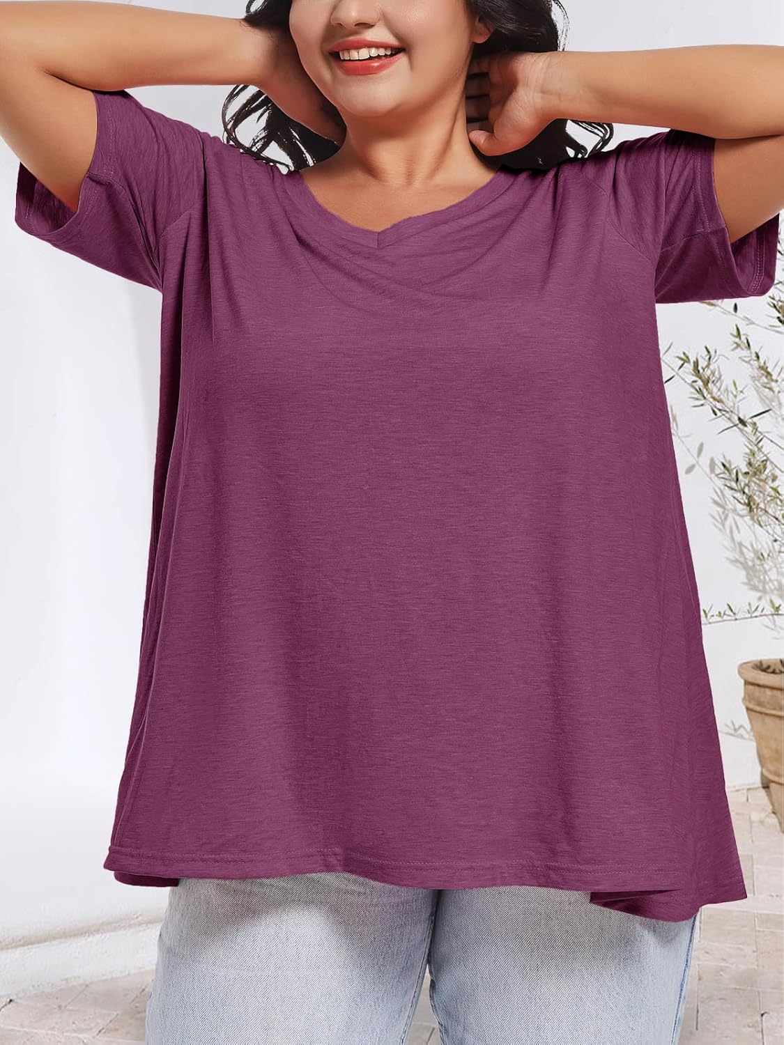 JOELLYUS Plus Size Tops for Women Summer Top Loose Fit Tee Shirts V Neck Short Sleeve Blouse - Image 4