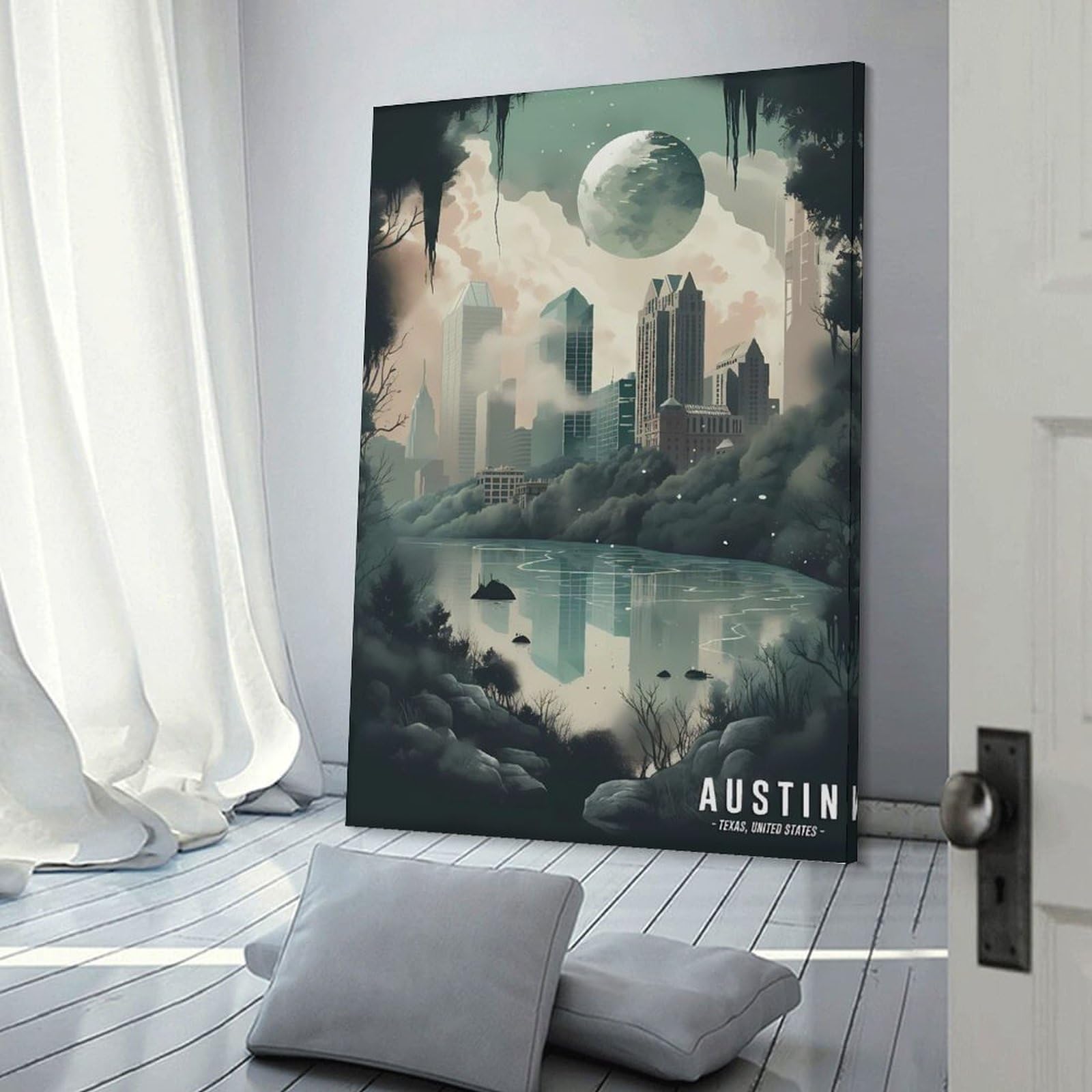 Junmoney Austin Skyline Cityscape Home Decor Wall Art 24x36inch(60x90cm), for Restful Interiors, Bedrooms Or Small Rooms, Decorative Wall Art for Cosy Rooms