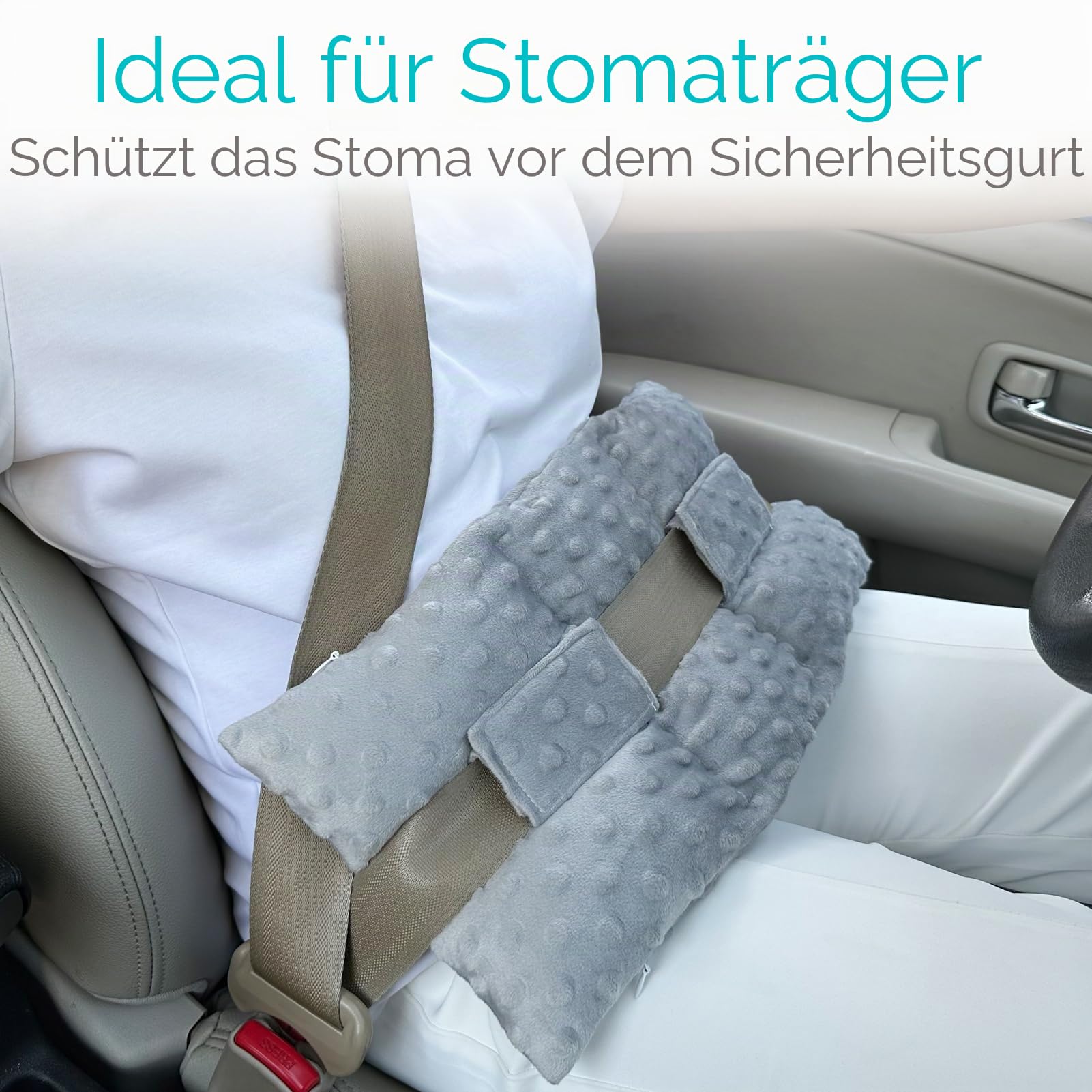 Stoma-Sicherheitsgurtkissen, Stoma-Sicherheitsgurtschutz, Stomabeutel-Bezugskissen zum Autofahren, Ileostomie, Stoma-Stützkissen, Urostomie-Zubehör, Auto, Damen, Herren, Minky Dot Hellgrau