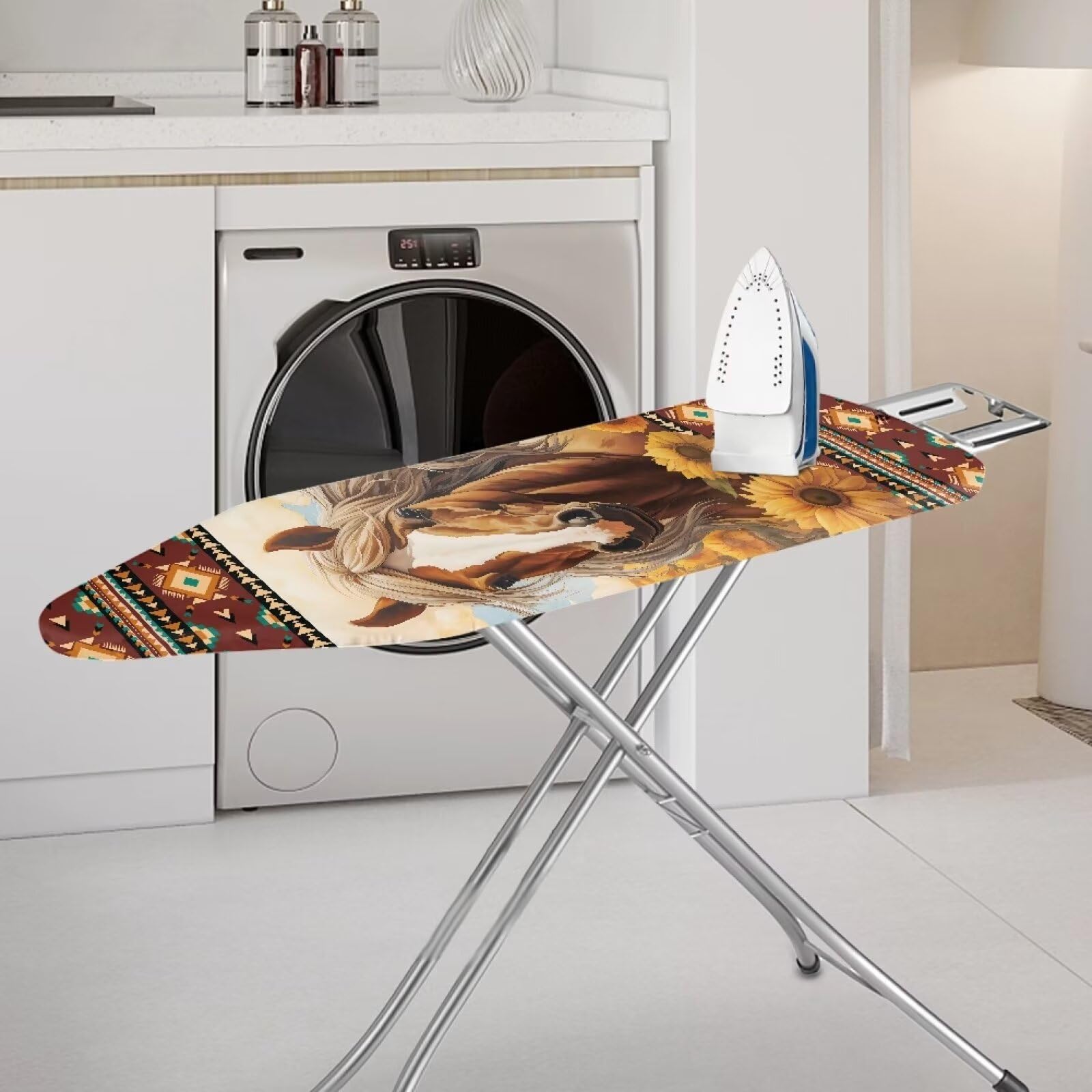 GLENLCWE Native American Horse Sunflower Ironing Board Cover for Women Farmhouse Thick Iron Board Cover Stain Resistant 54x15 inches