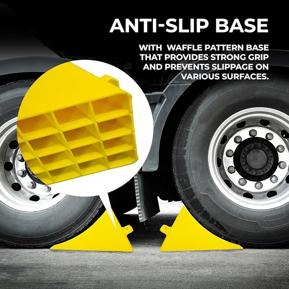 Berry Heavy Duty Wheel Chock with Handle | 45x 25CM Plastic Wheel Stop - Yellow | Portable Non-slip Parking Block | Honeycomb Tire Chock for Cars, Commercial Vehicles, Trucks (1 Pcs)