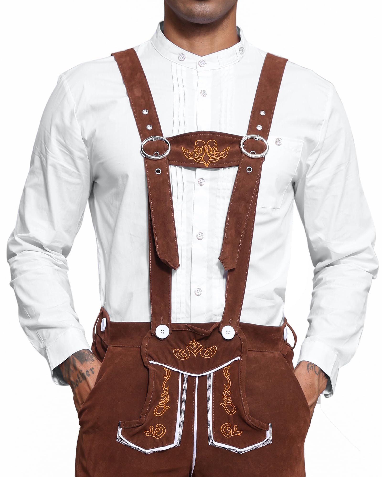 LVCBL Herren Langarm Oktoberfesthemd Freizeithemd Hemden Slim Fit Baumwolle