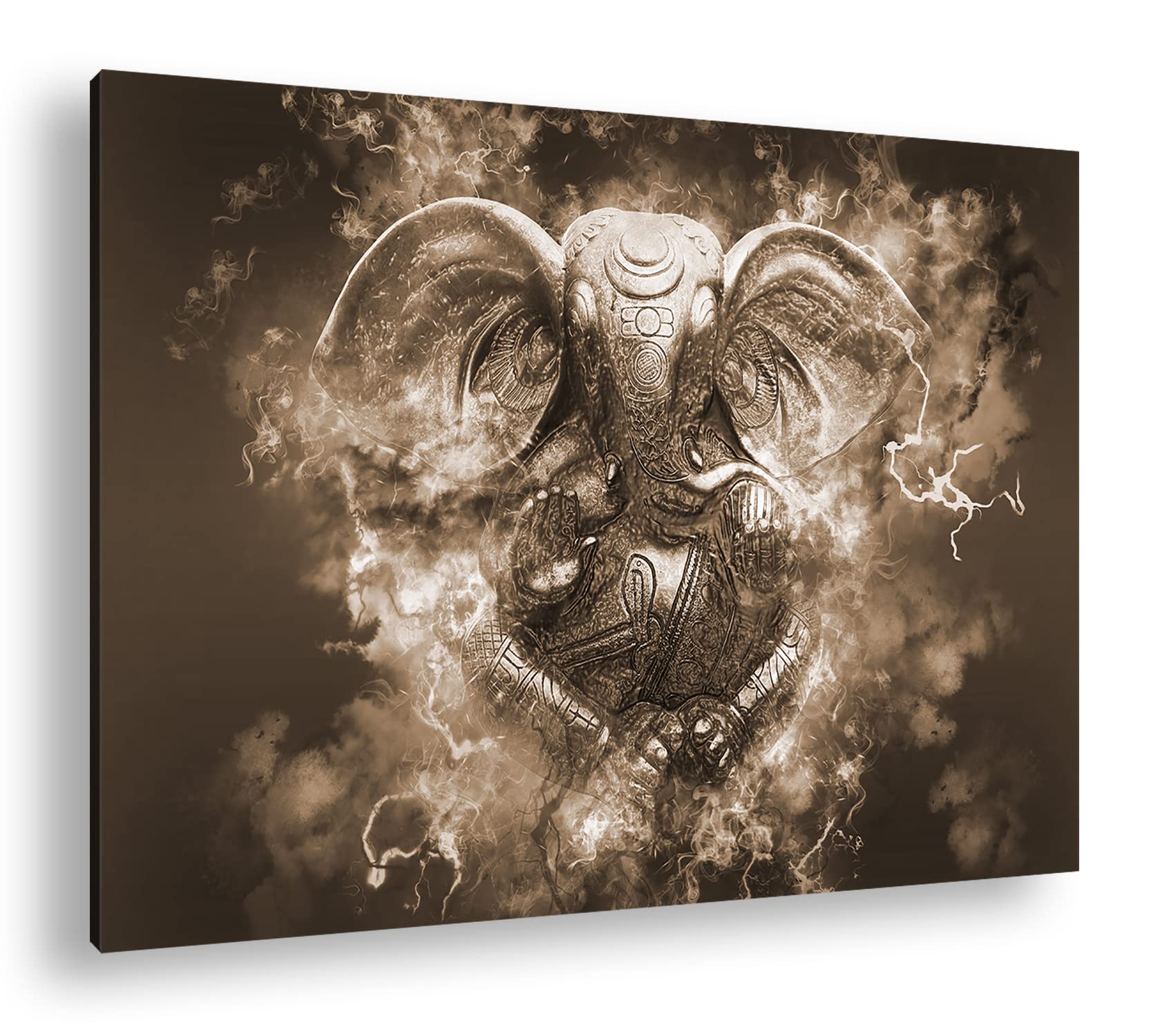Hindu Göttheit Ganesha Format: 100x70 Efekt: Sepia jako obraz na płótnie, motyw oprawiony na ramie z prawdziwego drewna, wysokiej jakości druk cyfrowy, nie jest to poster ani plakat