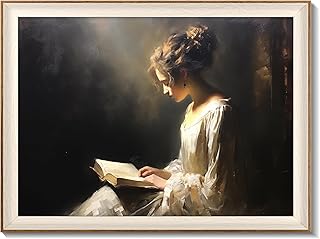 Vintage Decor: Classical Woman Portrait Oil Painting, Antique Framed Can...