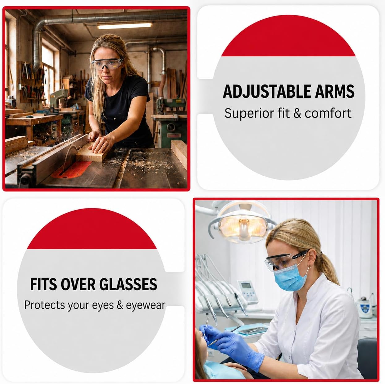 UNCO- Safety Goggles Over Glasses with Clear Wraparound Lens, Anti Fog Safety Glasses for Men and Women, Protective Eyewear