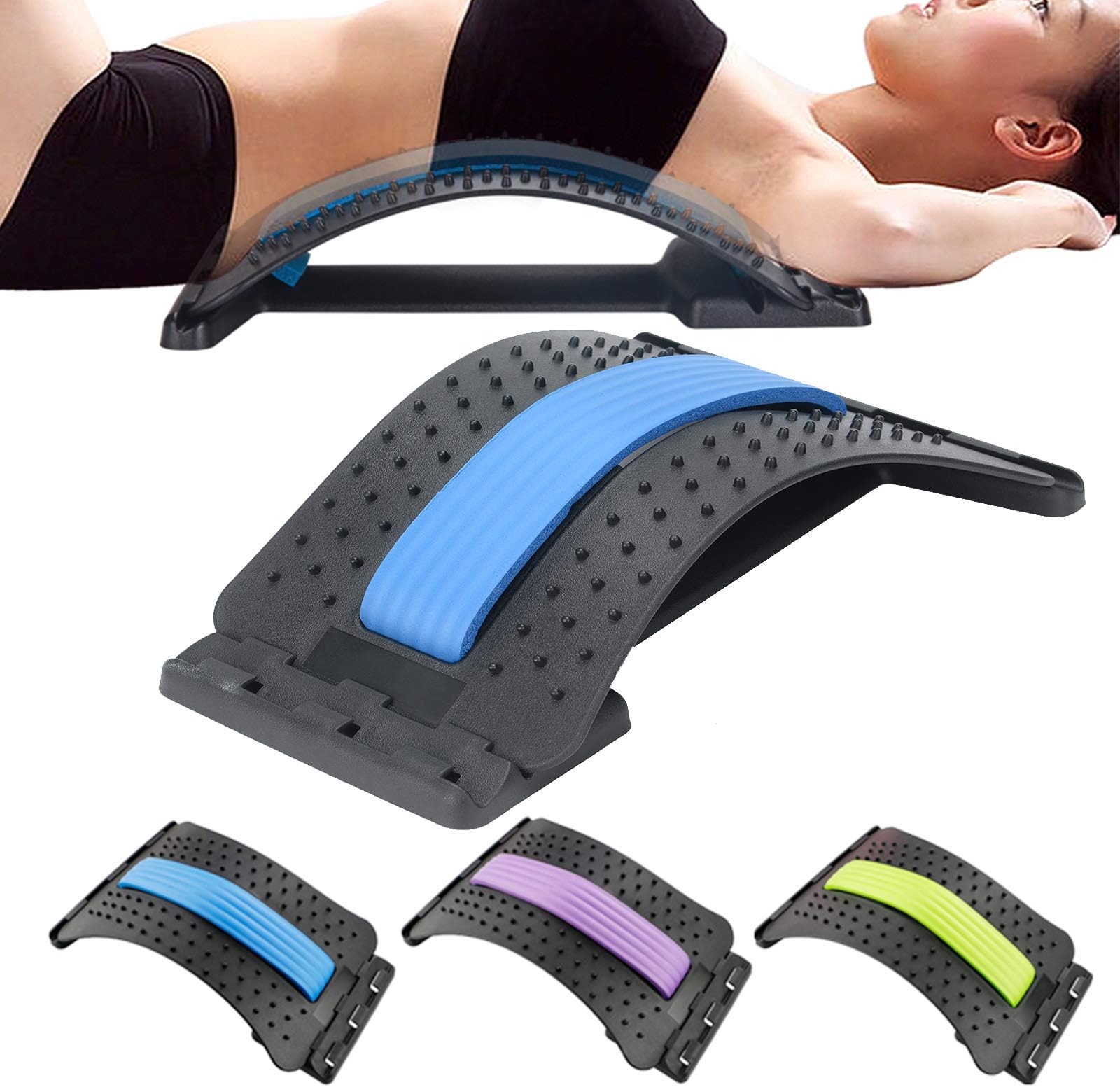 Youyijia Back Stretcher Posture Massager,for Back Relaxation & Pain Relief, Back Massager Magic Stretcher Fitness Stretch Equipment Lumbar Support Relaxation（Black+Blue）