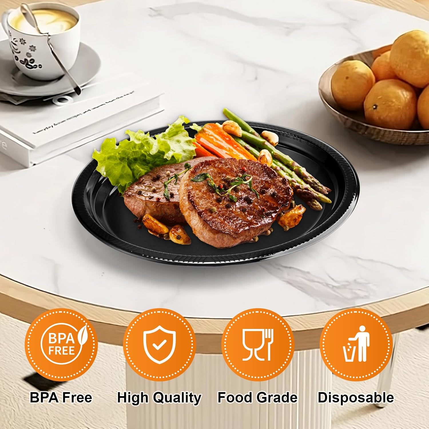 50 PCS Disposable Black Plates, 9.8" x 12.4" Oval Black Plastic Plates, Heavy Duty Plate Bulk, Large Oval Plastic Plate for Party Dinner Birthday Picnic - Image 3