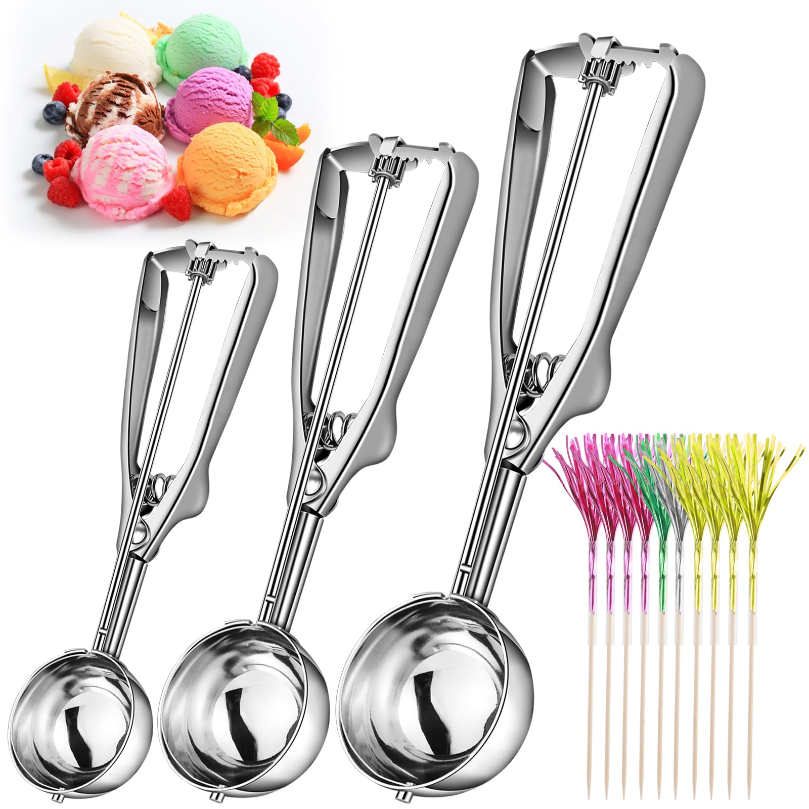 Eisportionierer Edelstahl,Eislöffel Cookie Scoop Eisportionierer 3 Models