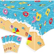 4 Pack Summer Beach Tablecloths - Hawaiian Decorations Disposable Plastic Table Cover for Summer Beach Swimming Pool Birthday Baby Shower Party Decorations, 51  x 84