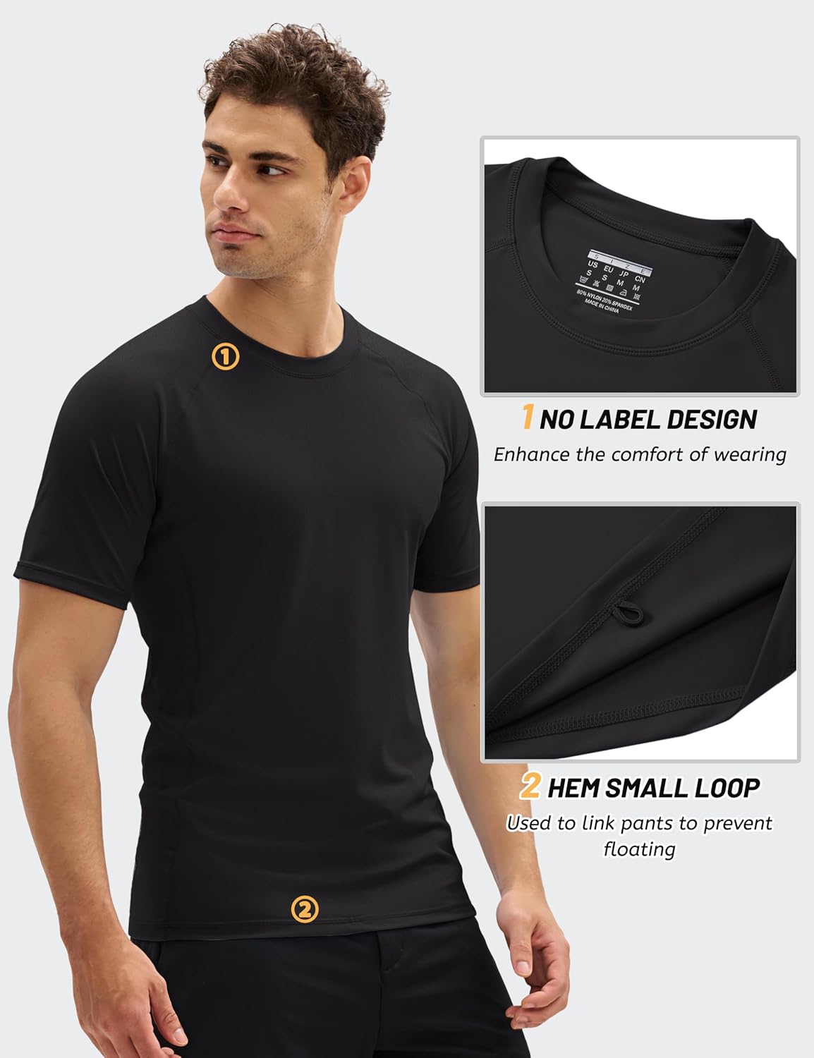 MAGCOMSEN Men's Swim Shirts Short Sleeve Rash Guard UPF 50+ Sun Protection Quick Dry Water Shirt