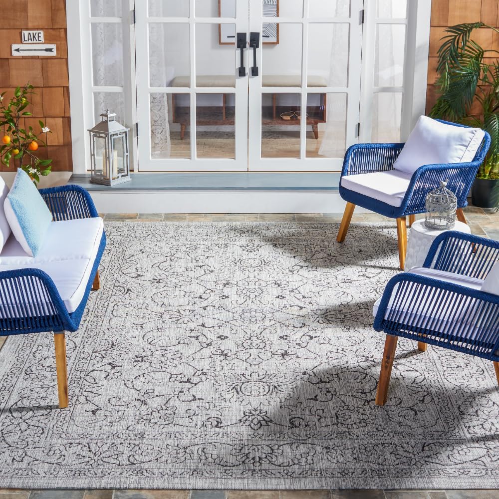 SAFAVIEH Courtyard Collection Area Rug - 9' x 12', Grey & Black, Non-Shedding & Easy Care, Indoor/Outdoor & Washable-Ideal for Patio, Backyard, Mudroom (CY8680-37612)
