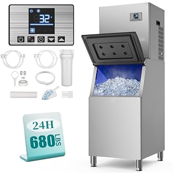 Mojgar Commercial Ice Maker Machine, 680Lbs/24h with 560LBS Ice Bin Commercial Ice Machine, ETL Approval Industrial Ice Machine, Stainless Steel Self-Cleaning for Bar Restaurant Hotel