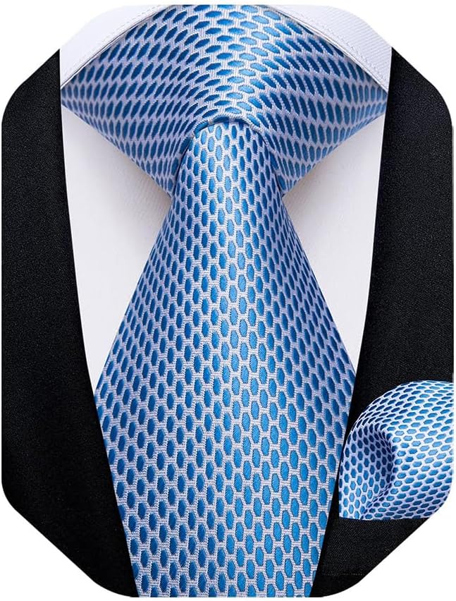 DiBanGu Mens Solid Color Tie and Pocket Square Set Woven Silk Plain Necktie & Handkerchief for Men Wedding Party Formal