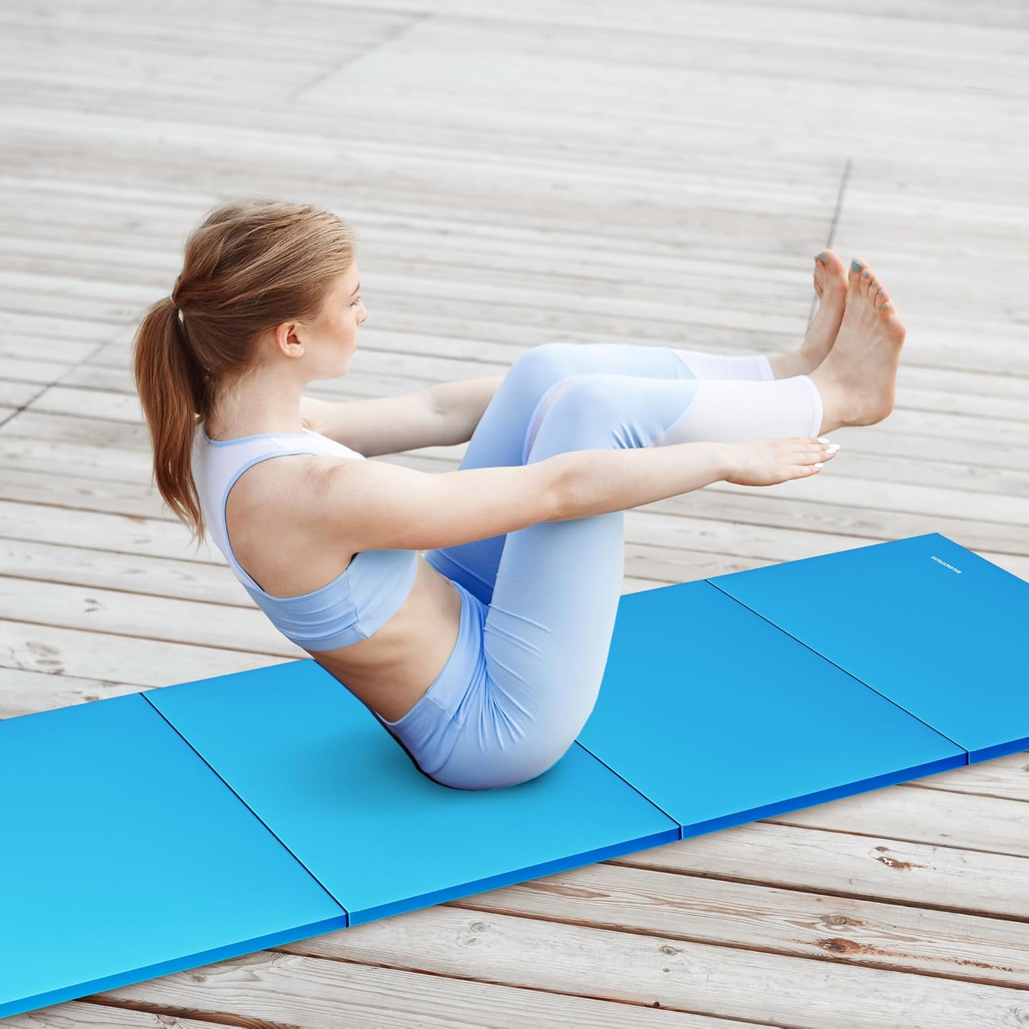 Blue 4'x8'x2" High Density Vinyl Folding Gymnastics Mat