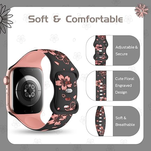 Miniatura 4 de TreasureMax Correa deportiva de diseñador con grabado floral compatible con Apple Watch de 1.575 in, 1.496 in, 1.614 in, 44451.654 in, correa