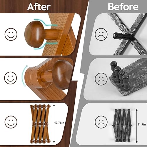 Miniatura 3 de WGFKVAS Paquete de 4 percheros expandibles, colgadores de pared de acordeón, perchero de madera para sombreros montado en la pared, ganchos para