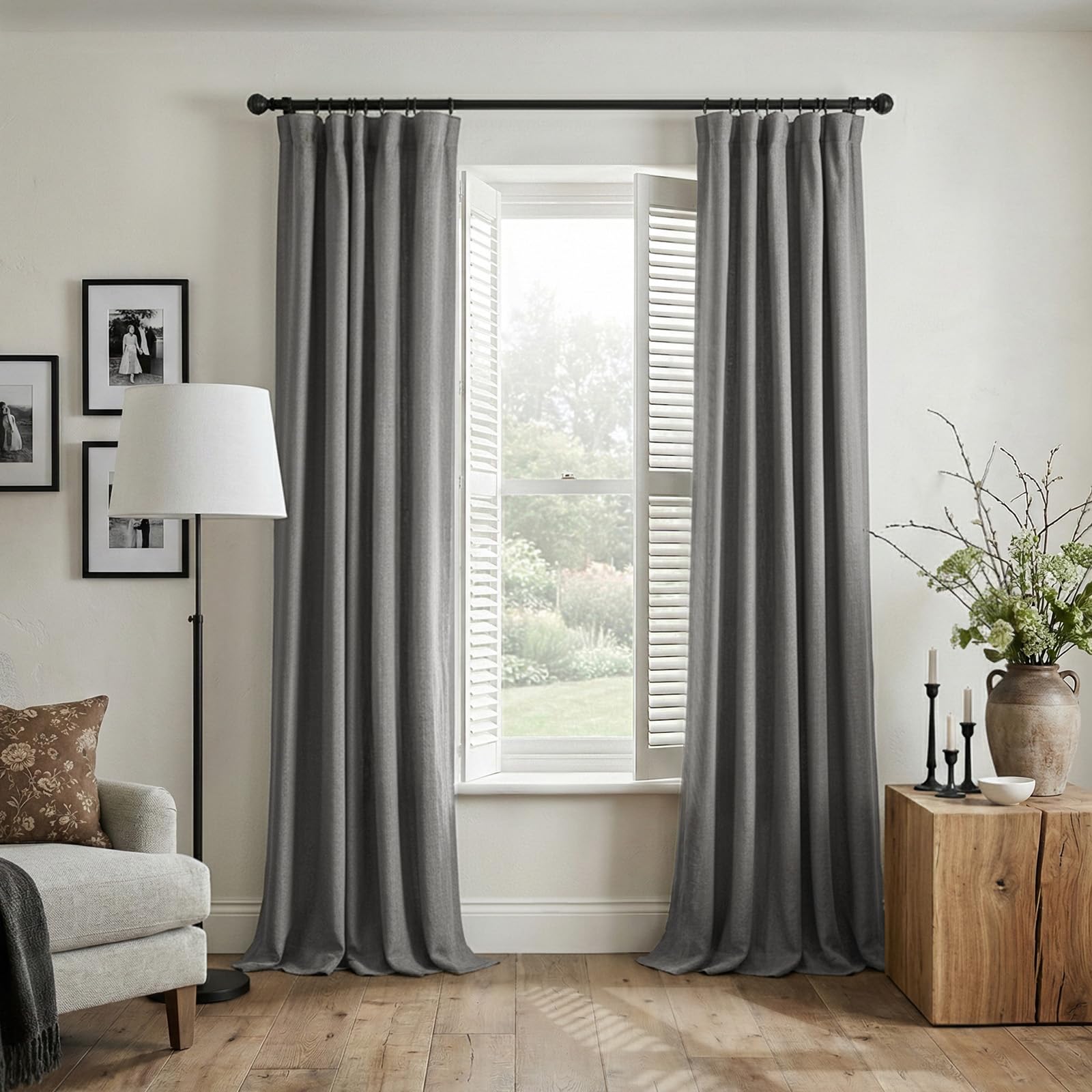 INOVADAY Blackout Curtains, 2-Panel Linen Textured 100% Thermal Insulated Room Darkening Sun Blocking Drapes for Bedroom, Nursery, Living Room + 20 Curtain Ring Clips - Dark Grey, 50''W x 72''L