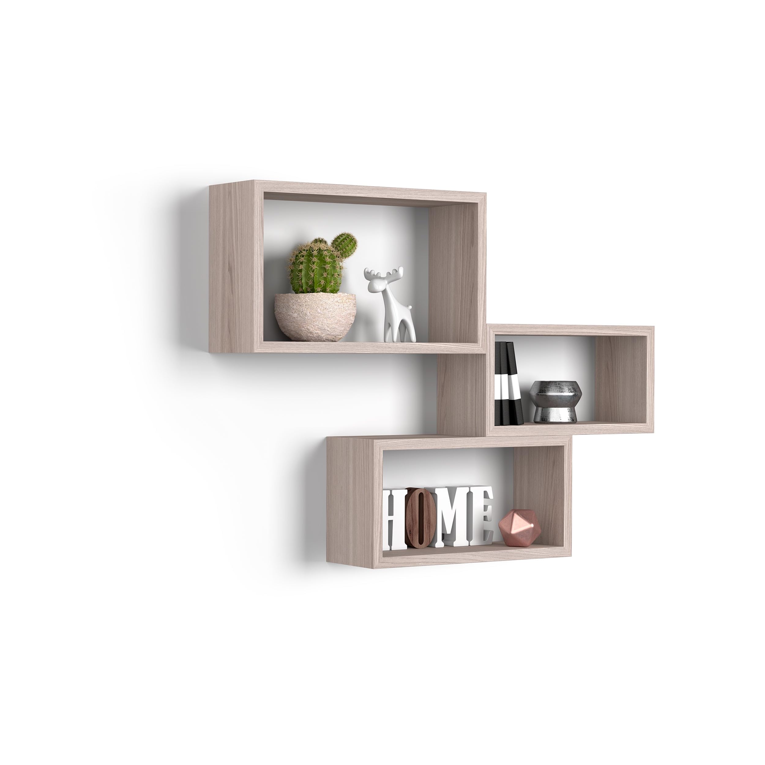 Mobili Fiver, Cubi da parete Rettangolari, Set da 3, Giuditta, Olmo Perla, Nobilitato, Mensolo a Cubo da Parete Cucina e soggiorno, Made in Italy