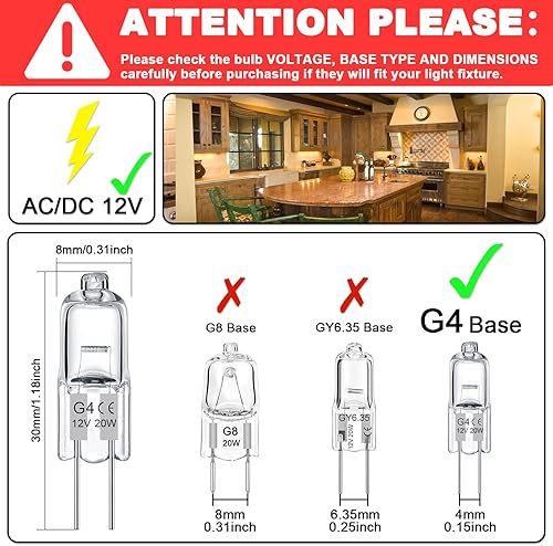 Miniatura 2 de TAIYALOO Paquete de 12 bombillas halógenas transparentes G4, 2 pines, 12 V, 20 W, JC T3, base G4, regulable, 2700 K, blanco cálido, 2 puntas