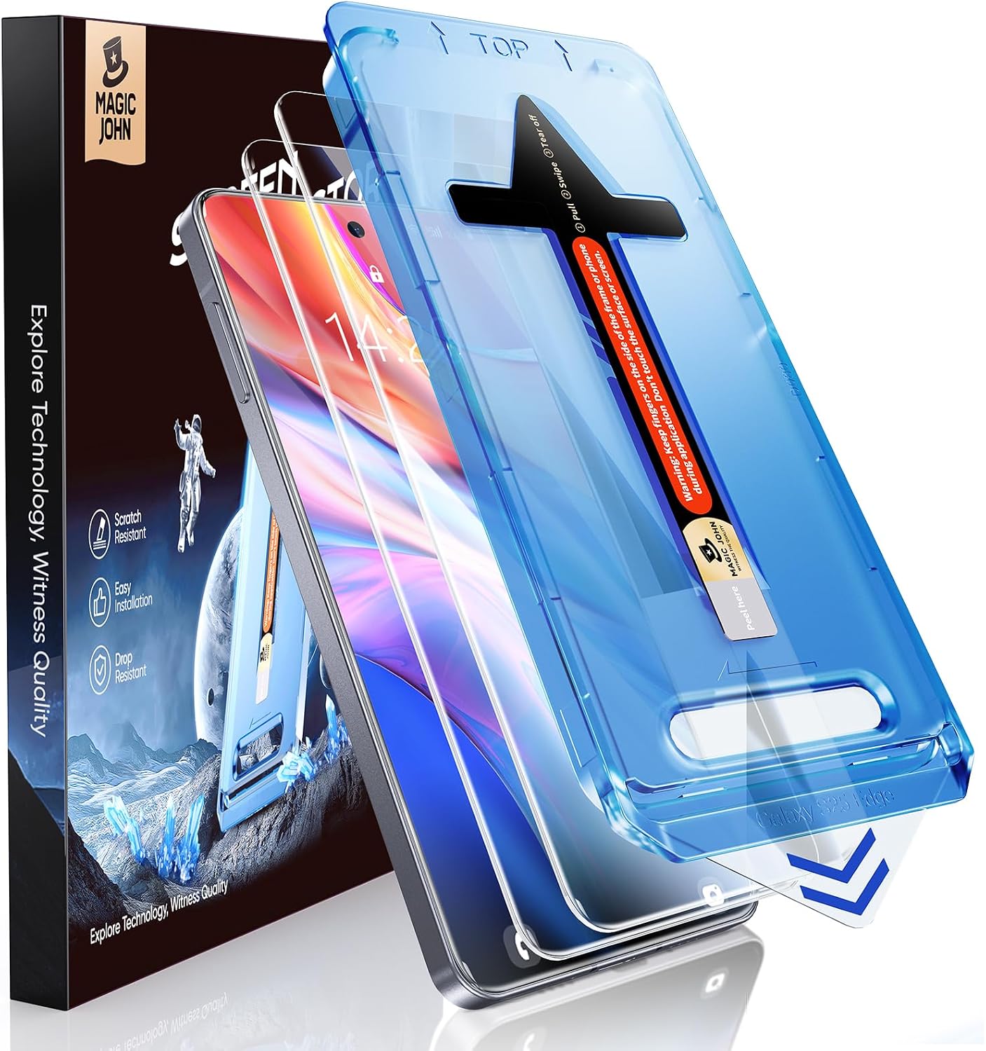 MAGIC JOHN 2 Pack for Samsung Galaxy S25 Edge Tempered Glass Screen Protector, Bubble Free, Easy Installation, Auto Dust-Elimination