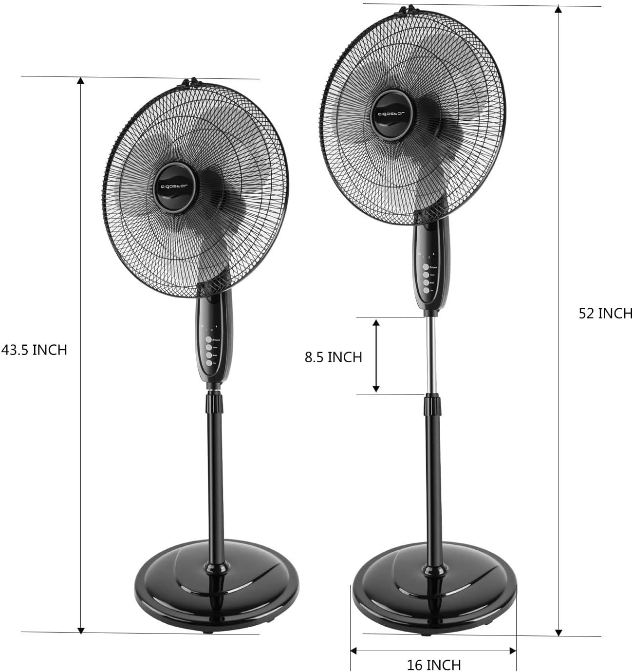 Tесh Dеаlѕ 🔥 Aigostar Lewis - 16 Standing Fan, Double Blade Electronic Oscillating Pedestal Fans with Remote Control, 3 Speed Settings, 3 Wind Modes, 7.5H Timer, Adjustable Height Cooling Fans for Bedroom, Black