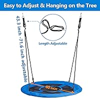 Vista 6 de SUPER DEAL Columpio de Árbol de 40 Pulgadas, Columpio Platillo Volador para Niños al Aire Libre, Capacidad de Peso de 800 Libras, Tela Textilene