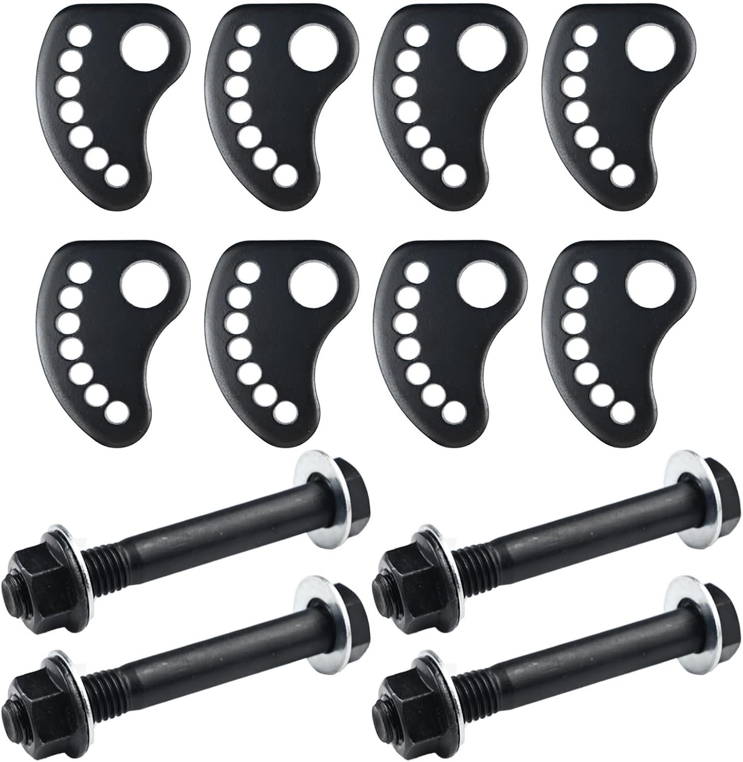 Upgraded Front Upper Camber Bolt Kit ±1.5° Alignment Caster Cam Bolts Set, Heavy Duty Grade 10.9 Steel with Corrosion-Resistant Coating, 0.5° Increments Adjustment, 4 Bolts 4 Nuts 8 Cams